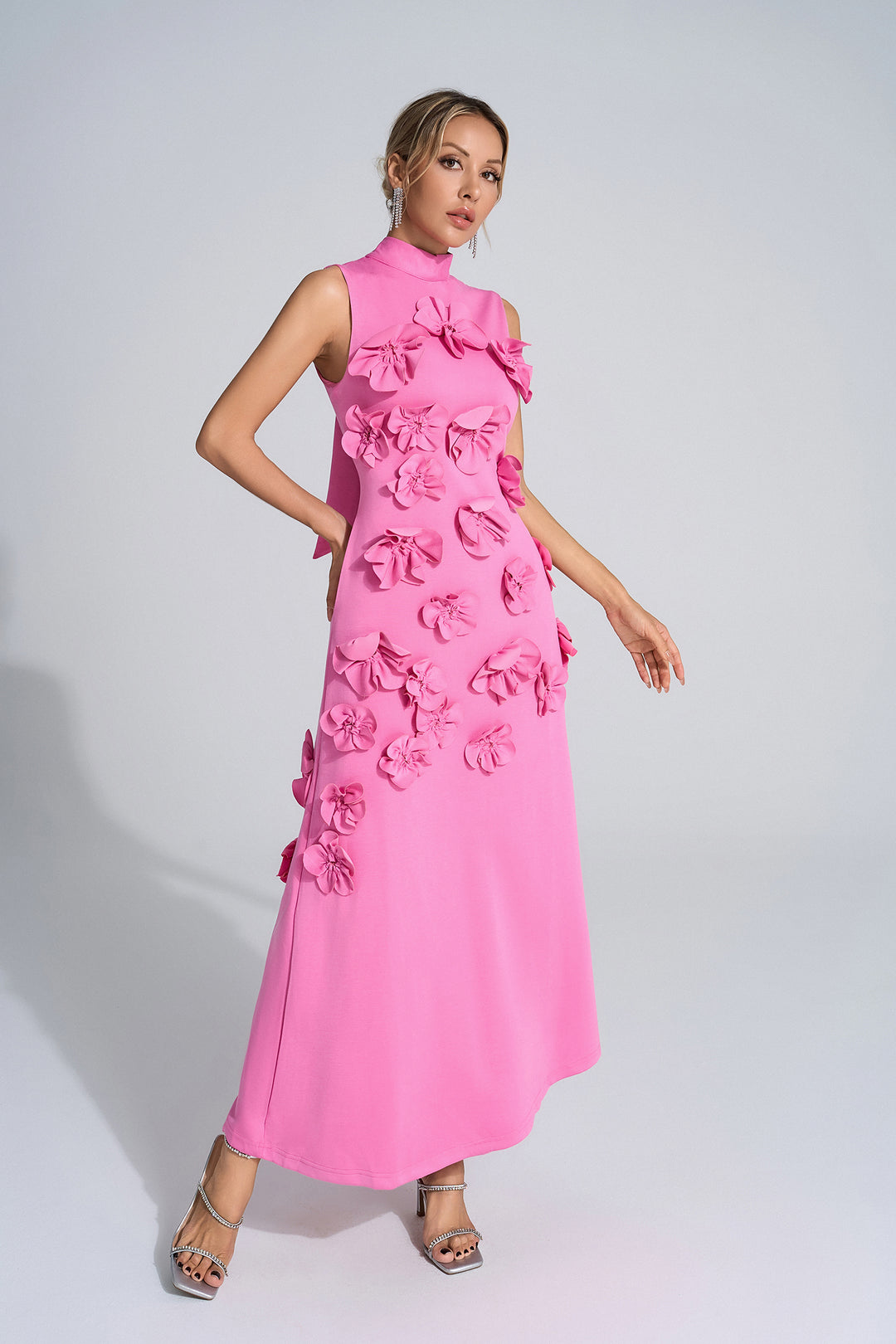 Mafali Bow-Tie Faux-Flower Embellished Maxi Dress