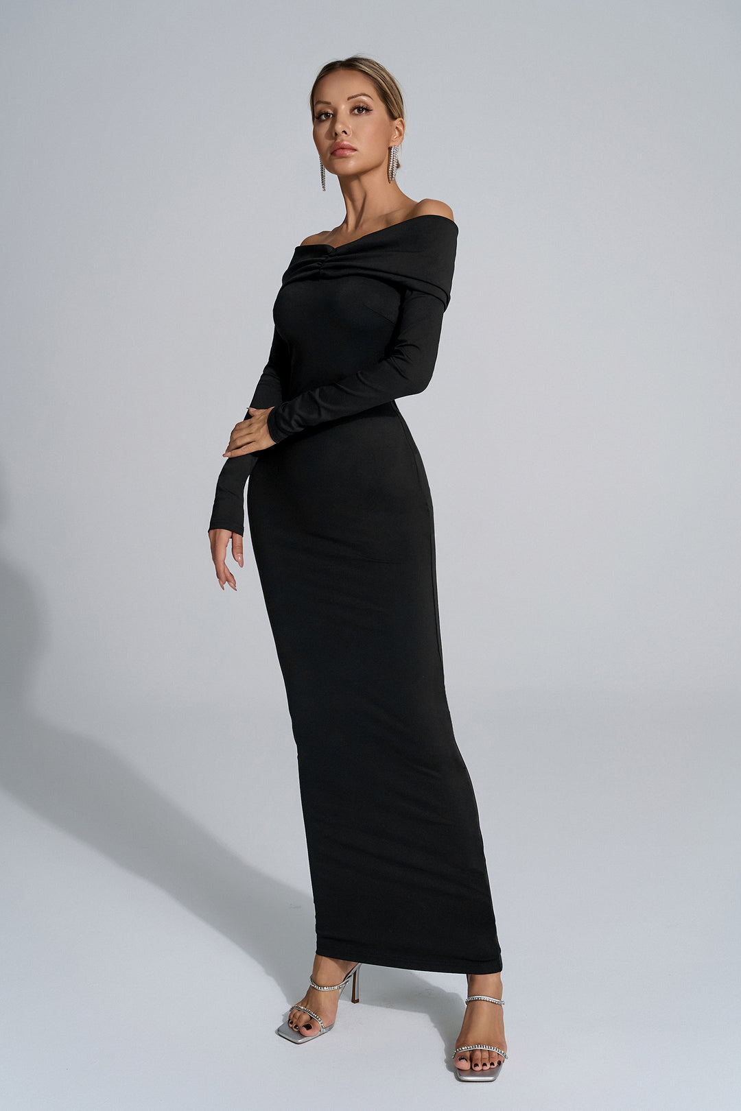 Isabella Black Long-Sleeve Bodycon Maxi Dress