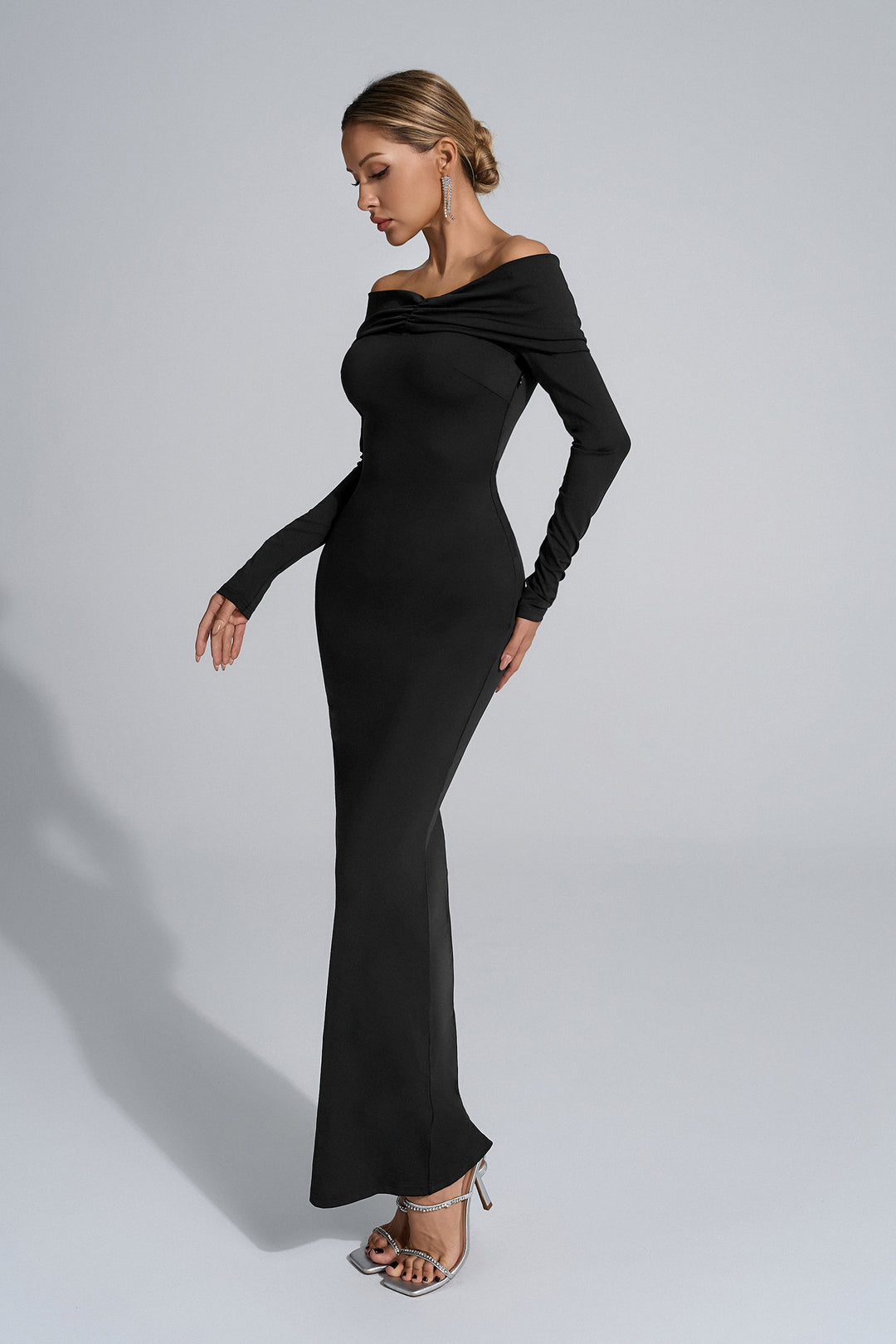 Isabella Black Long-Sleeve Bodycon Maxi Dress