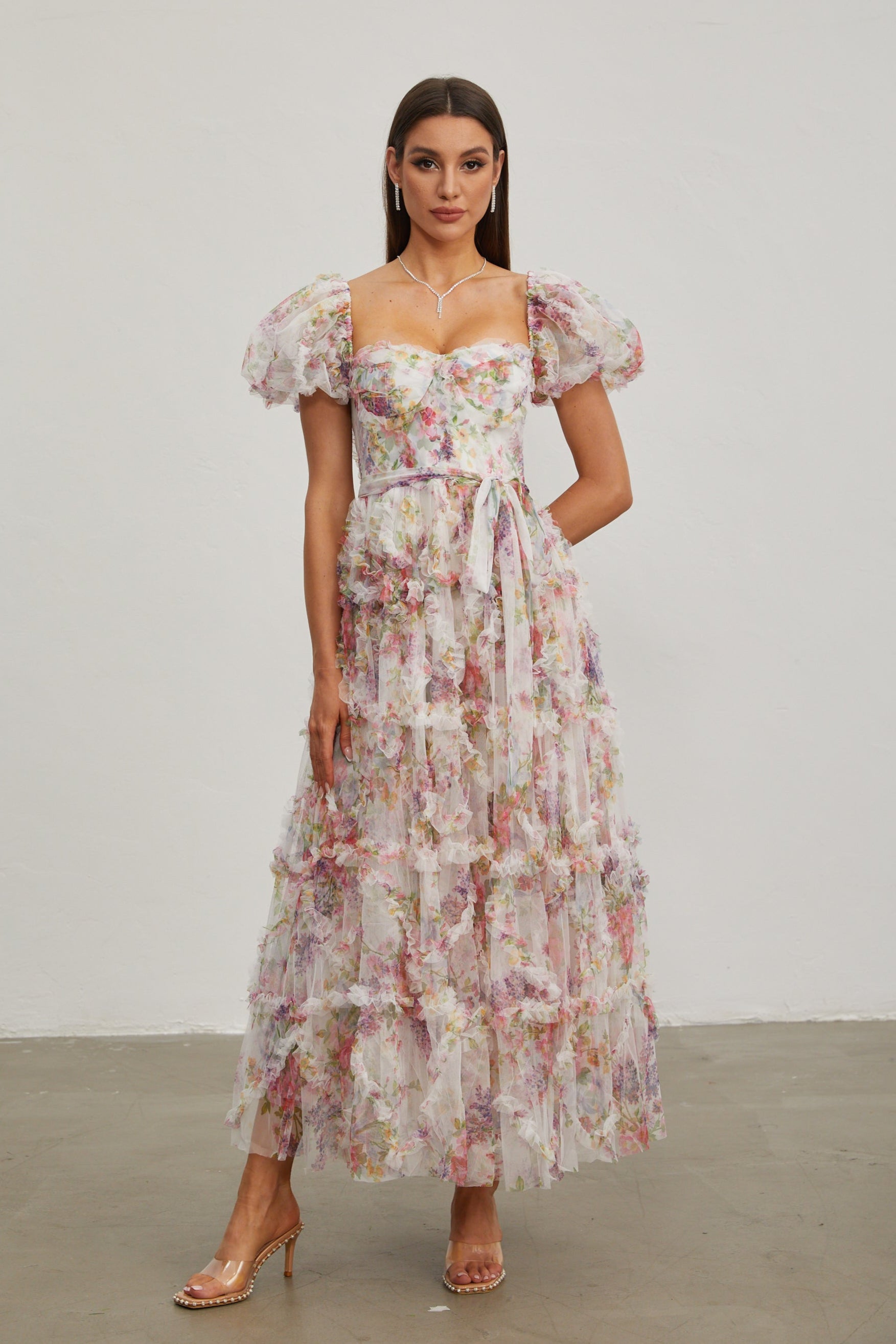 Jacinthe Rosette Puff - Sleeve Maxi Dress