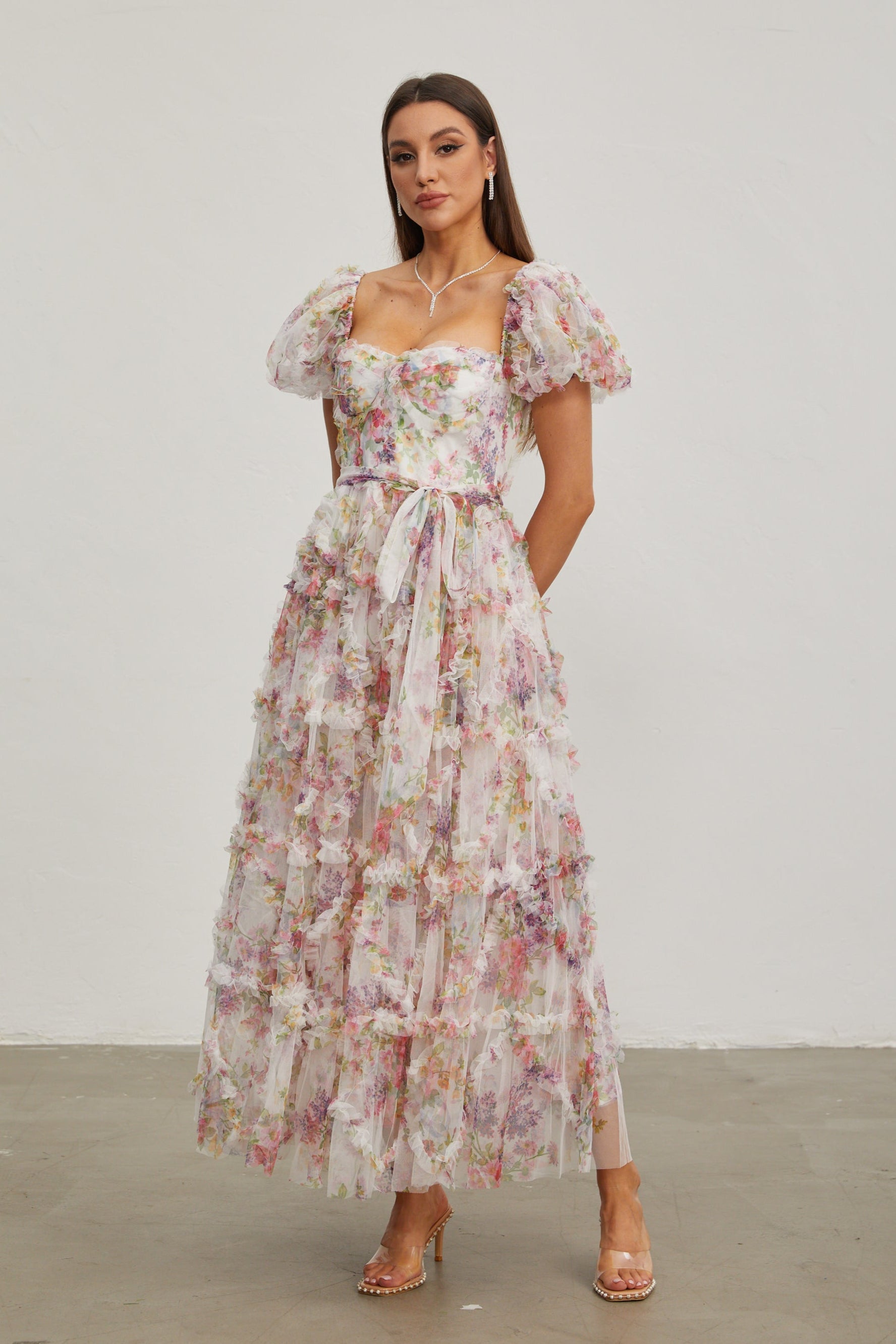 Jacinthe Rosette Puff - Sleeve Maxi Dress
