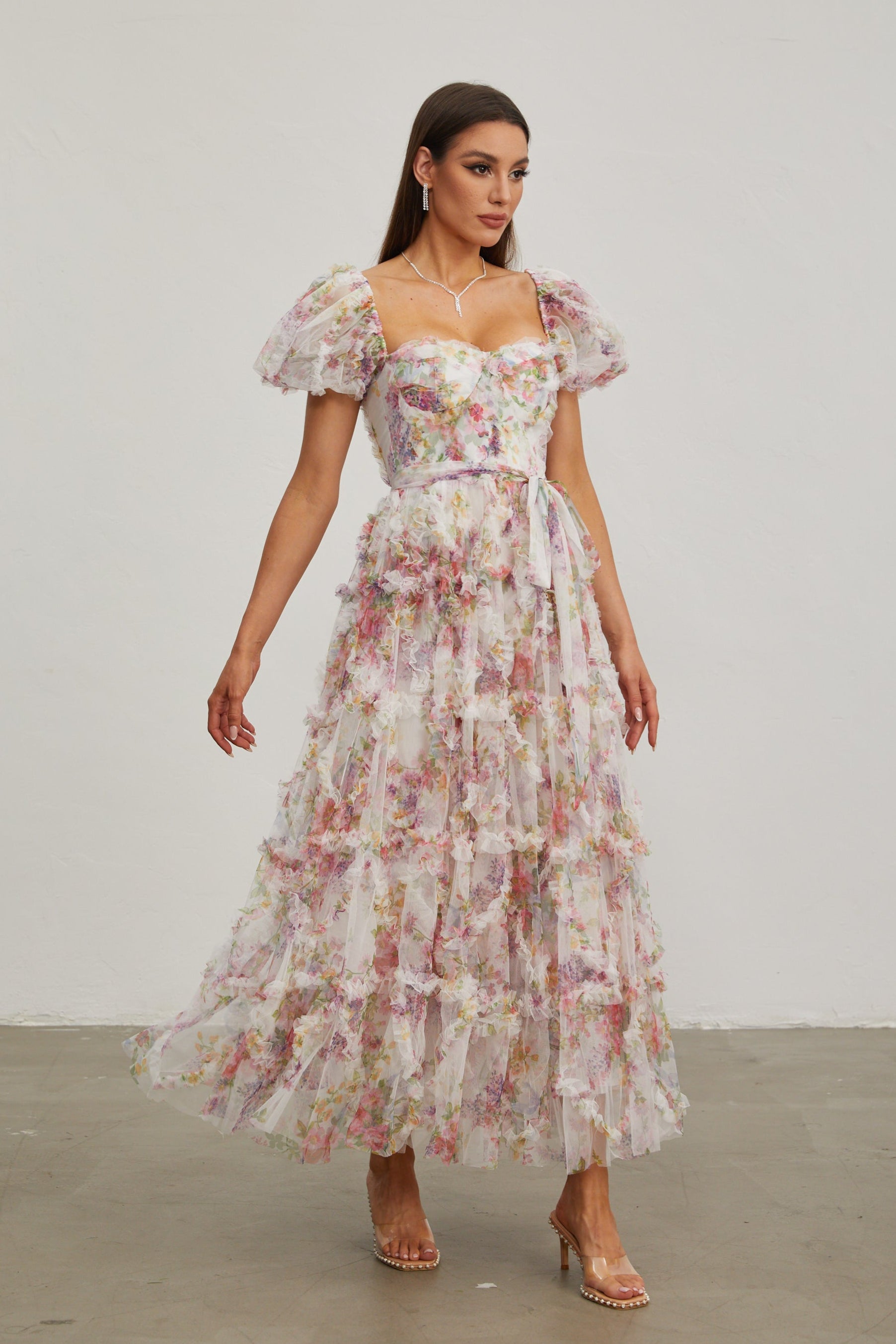 Jacinthe Rosette Puff - Sleeve Maxi Dress