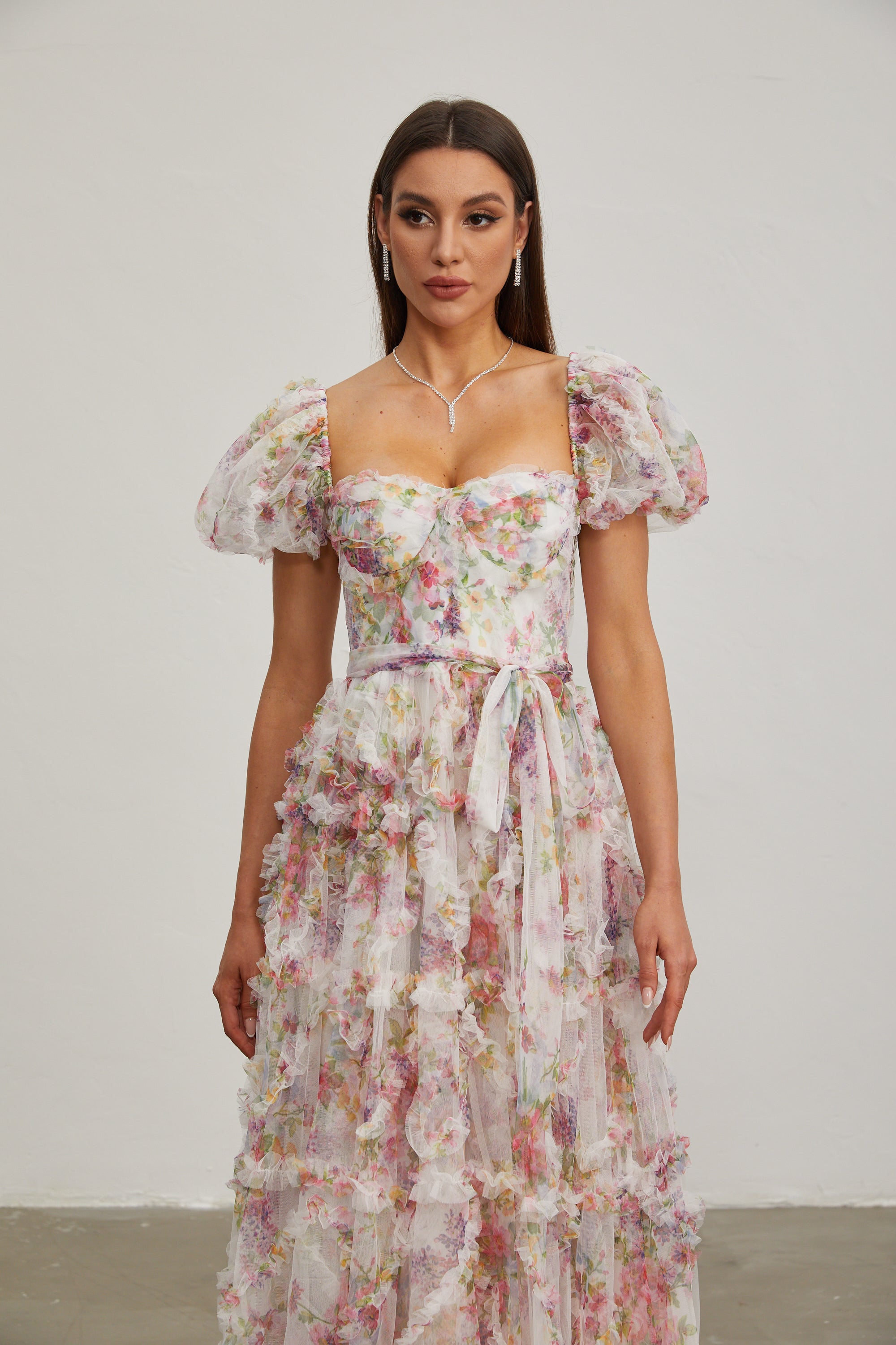 Jacinthe Rosette Puff - Sleeve Maxi Dress