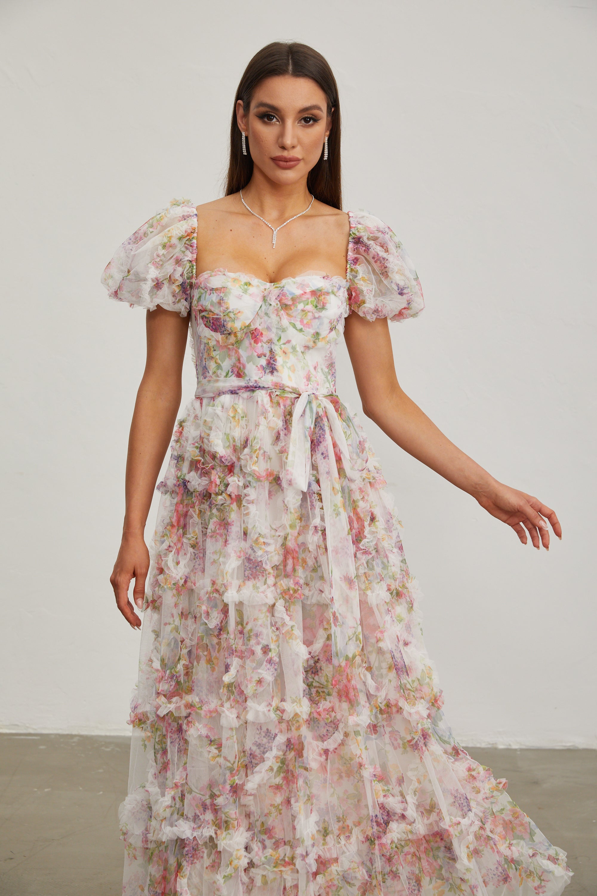 Jacinthe Rosette Puff - Sleeve Maxi Dress