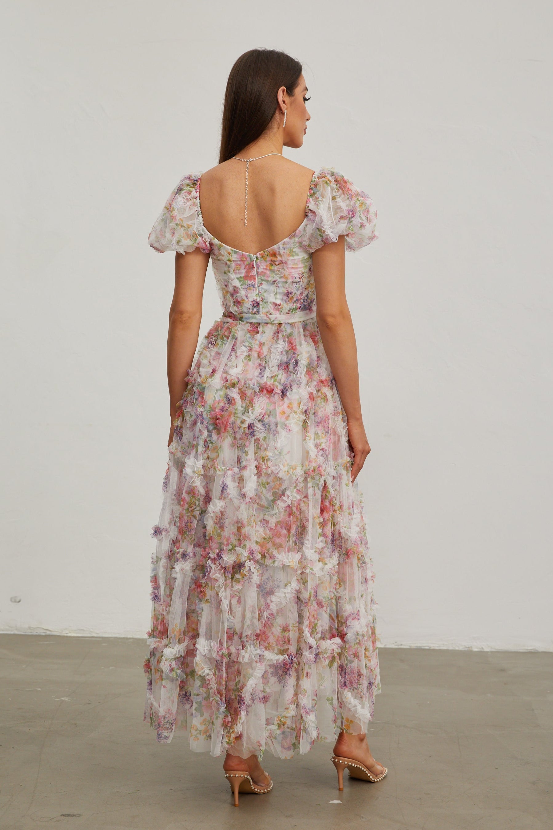 Jacinthe Rosette Puff - Sleeve Maxi Dress