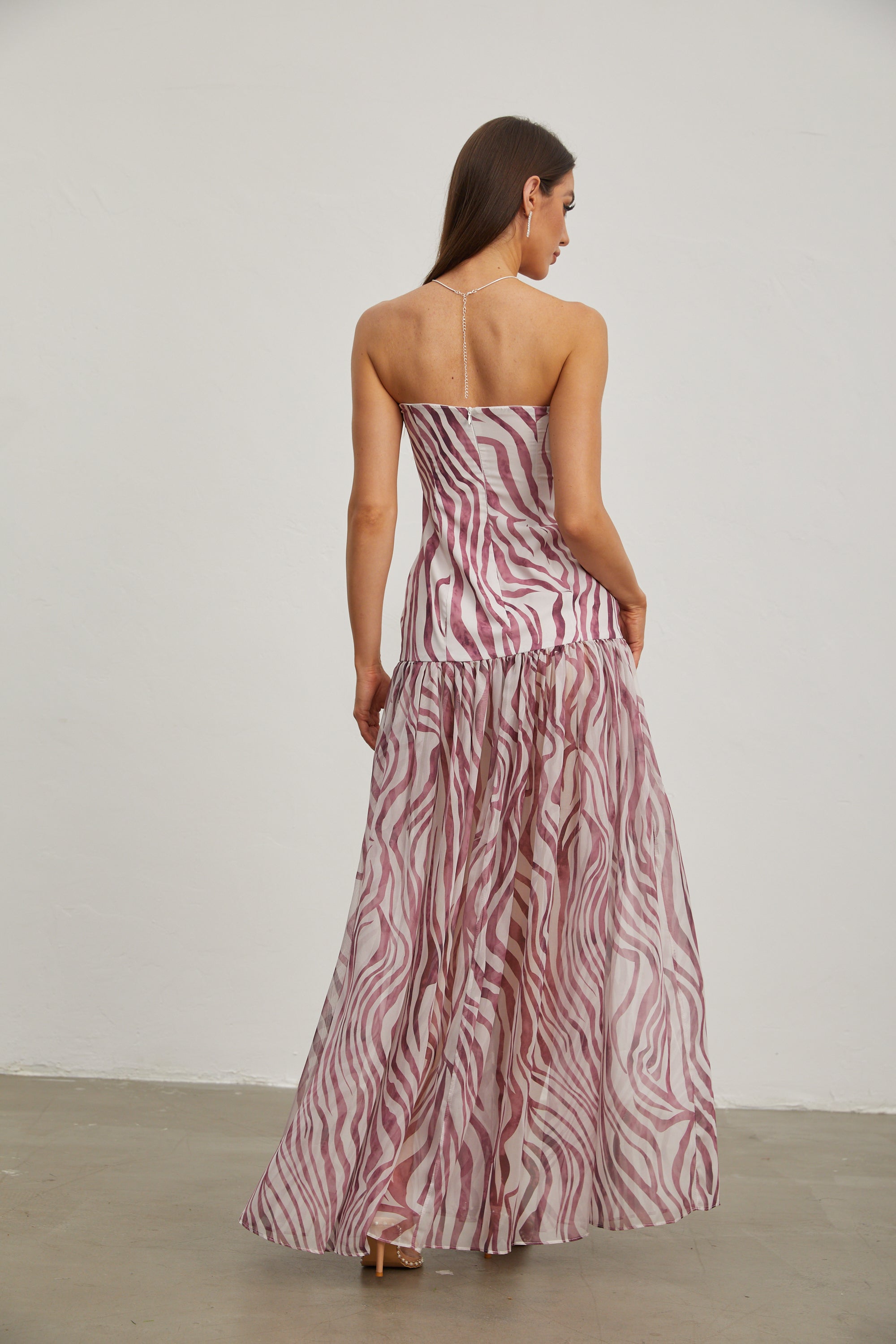 Giselle Rose Zebra Print Strapless Maxi Dress