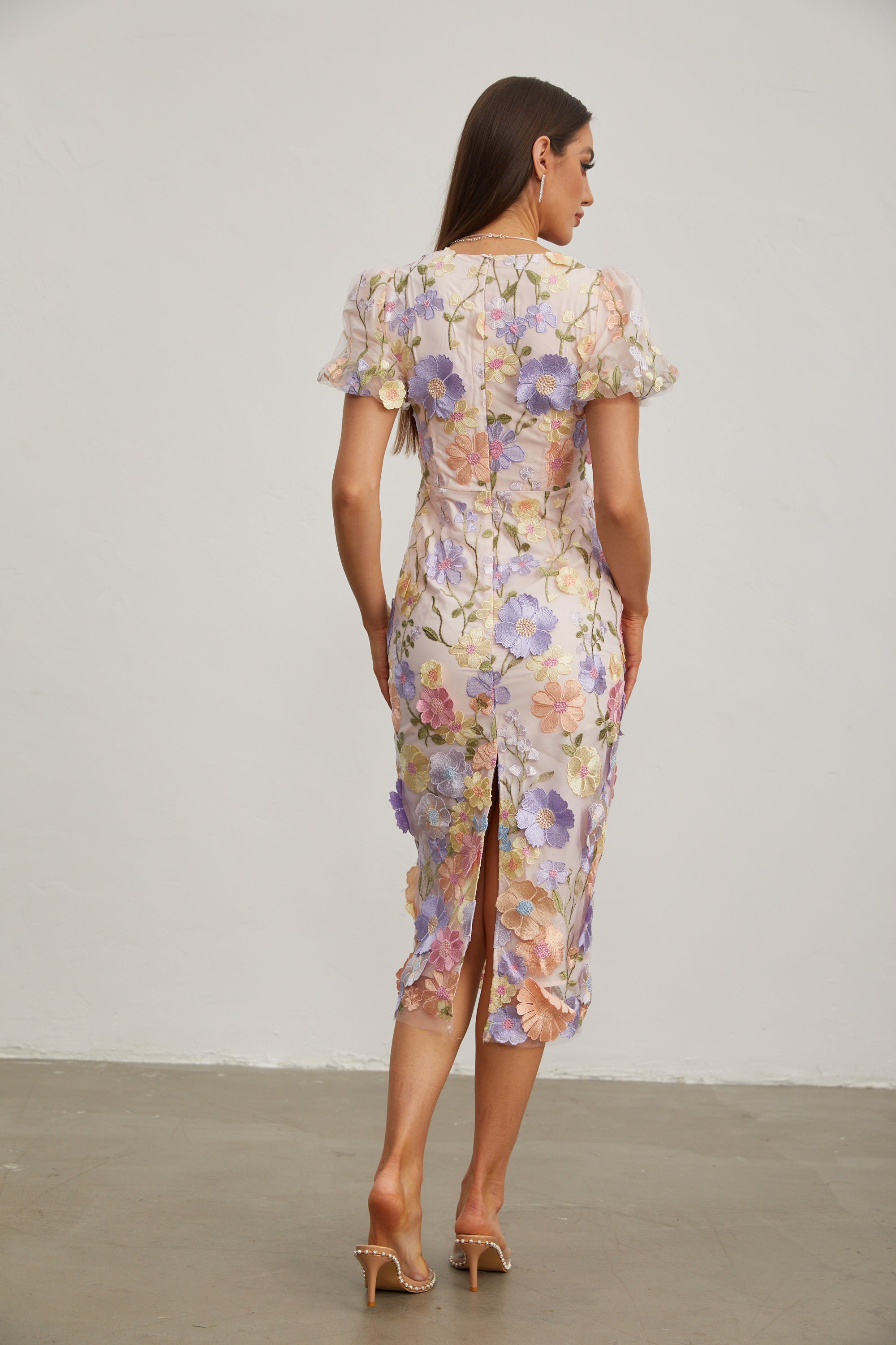 Vivienne Lilac Blossom Mesh Midi Dress