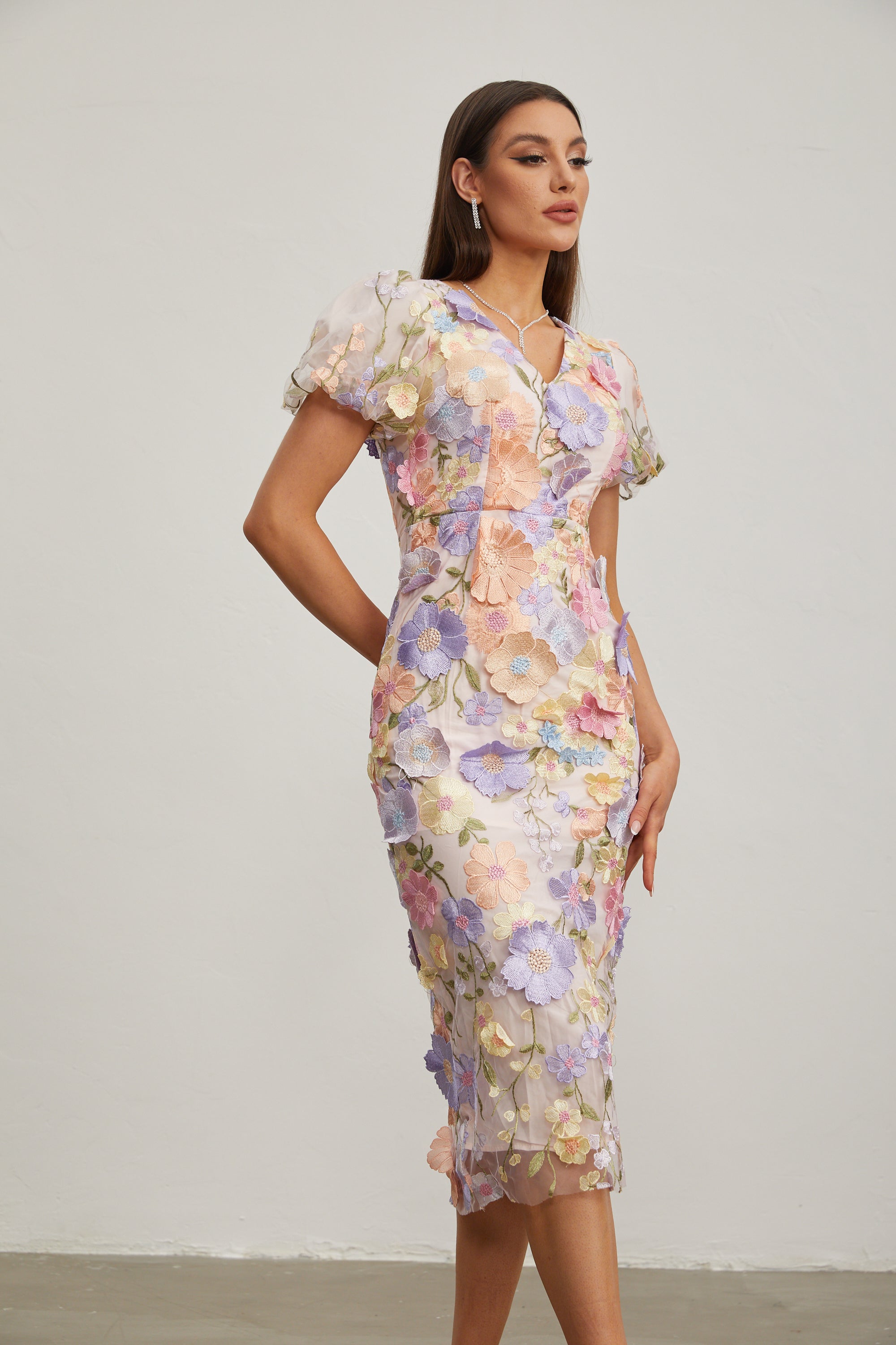 Vivienne Lilac Blossom Mesh Midi Dress