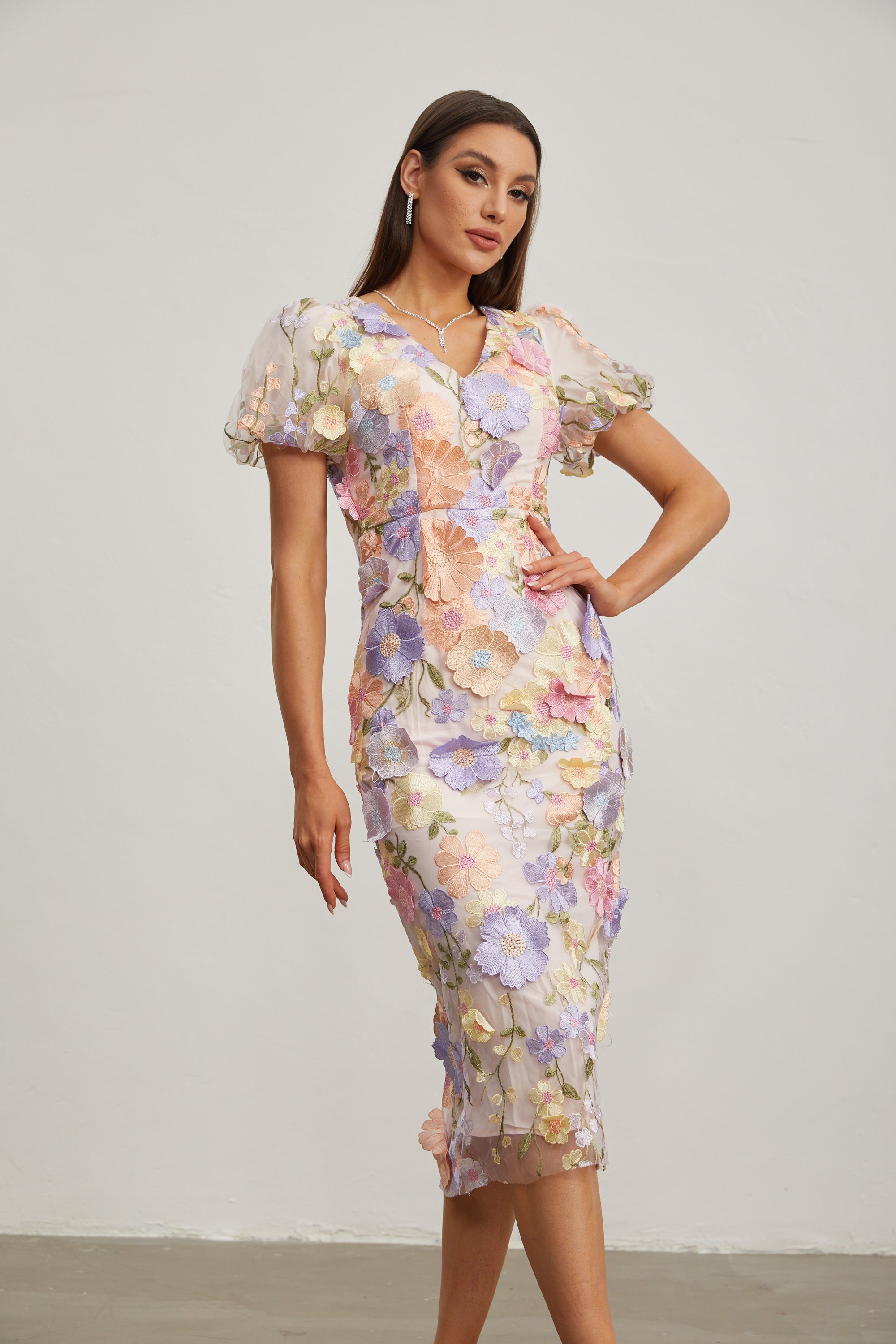 Vivienne Lilac Blossom Mesh Midi Dress