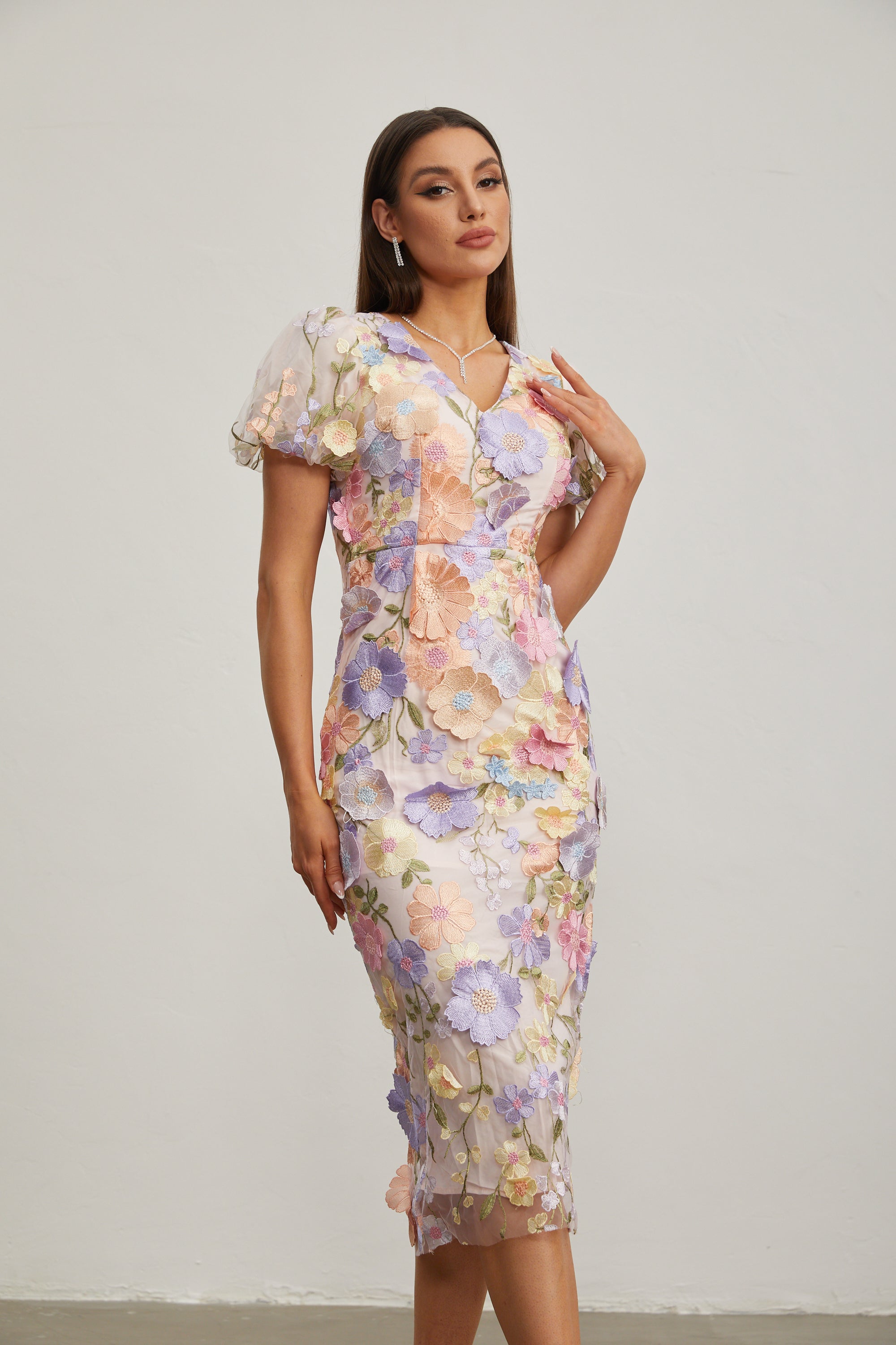 Vivienne Lilac Blossom Mesh Midi Dress