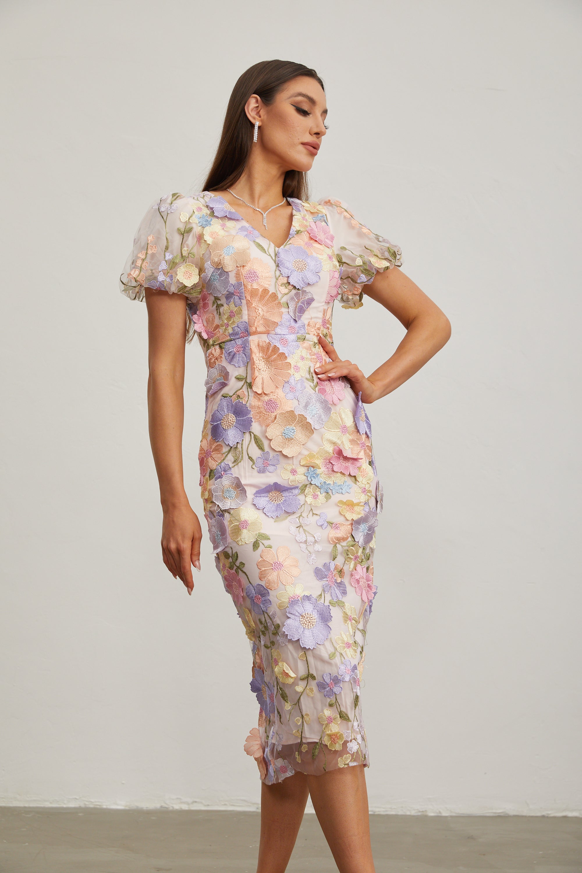 Vivienne Lilac Blossom Mesh Midi Dress