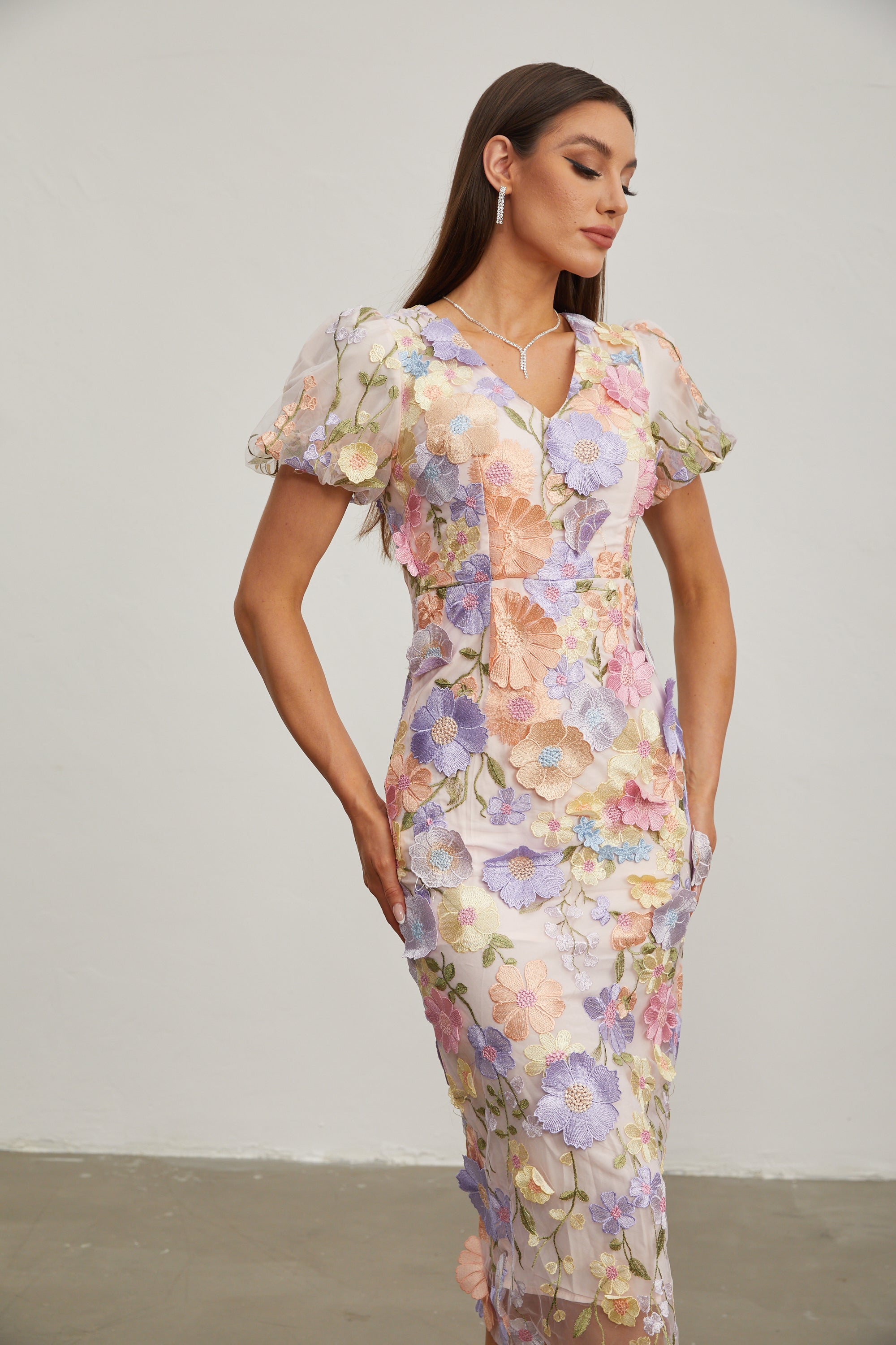 Vivienne Lilac Blossom Mesh Midi Dress