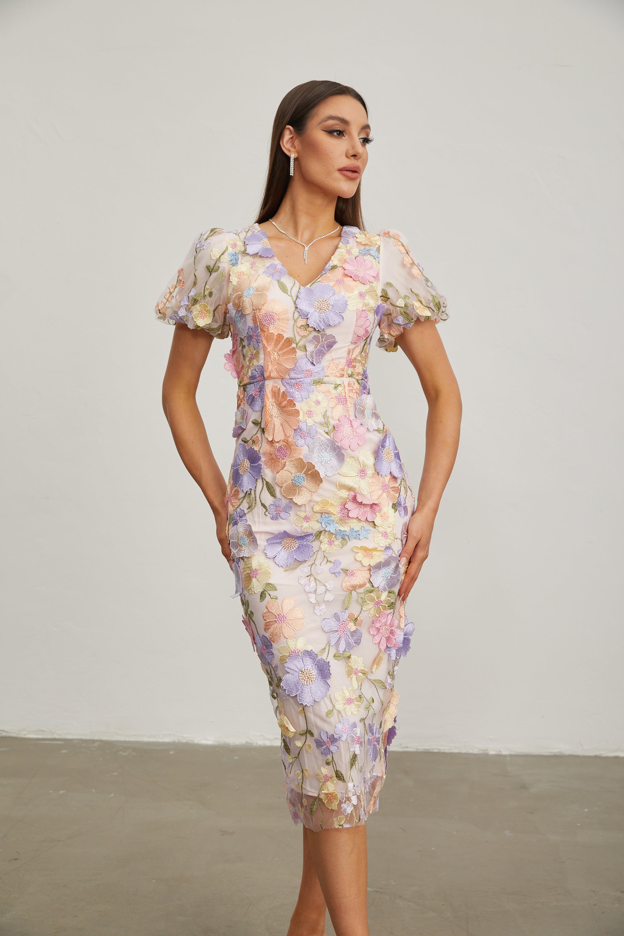 Vivienne Lilac Blossom Mesh Midi Dress