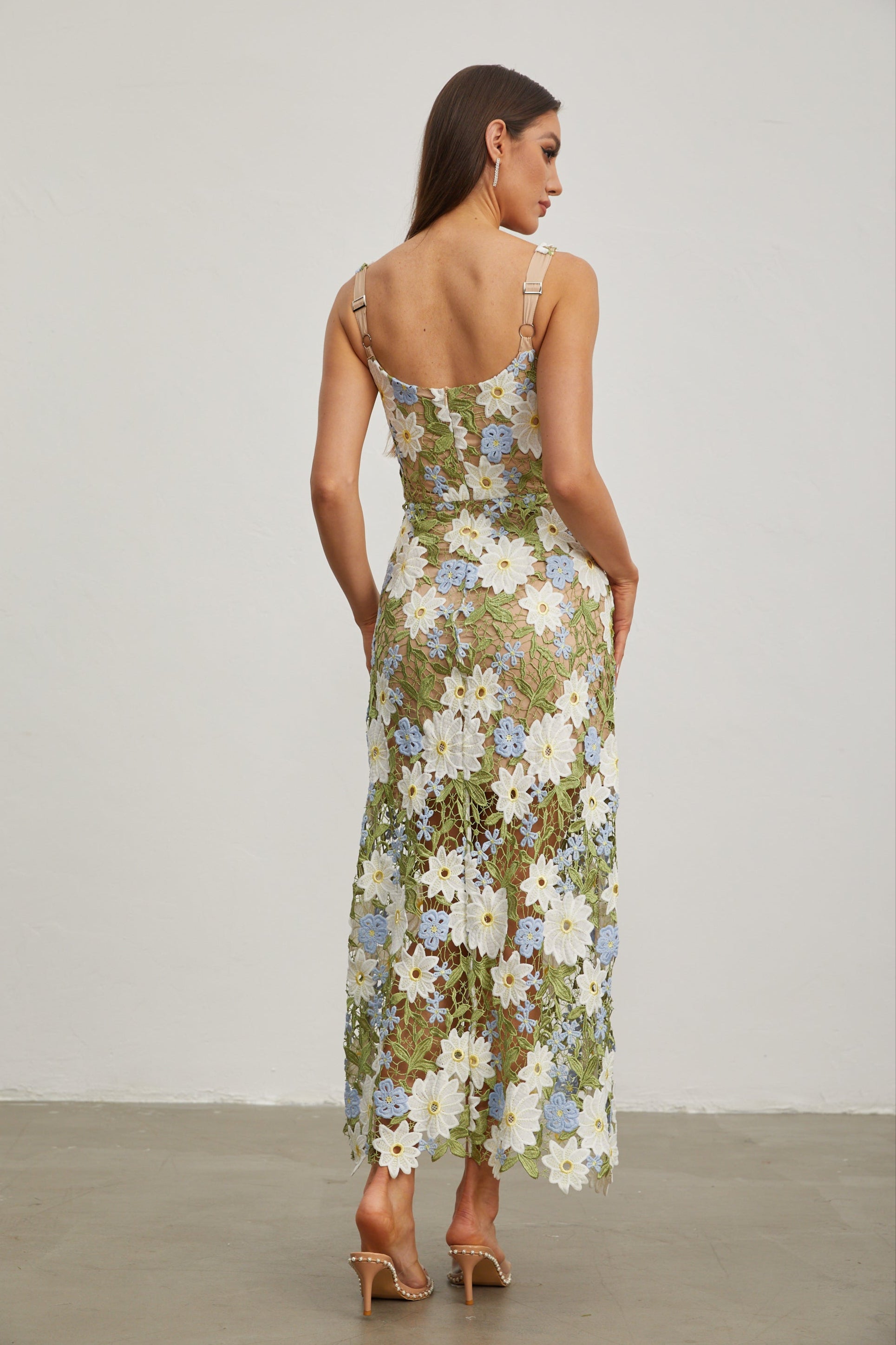 Denisa Botanica Sleeveless Embroidered Midi Dress