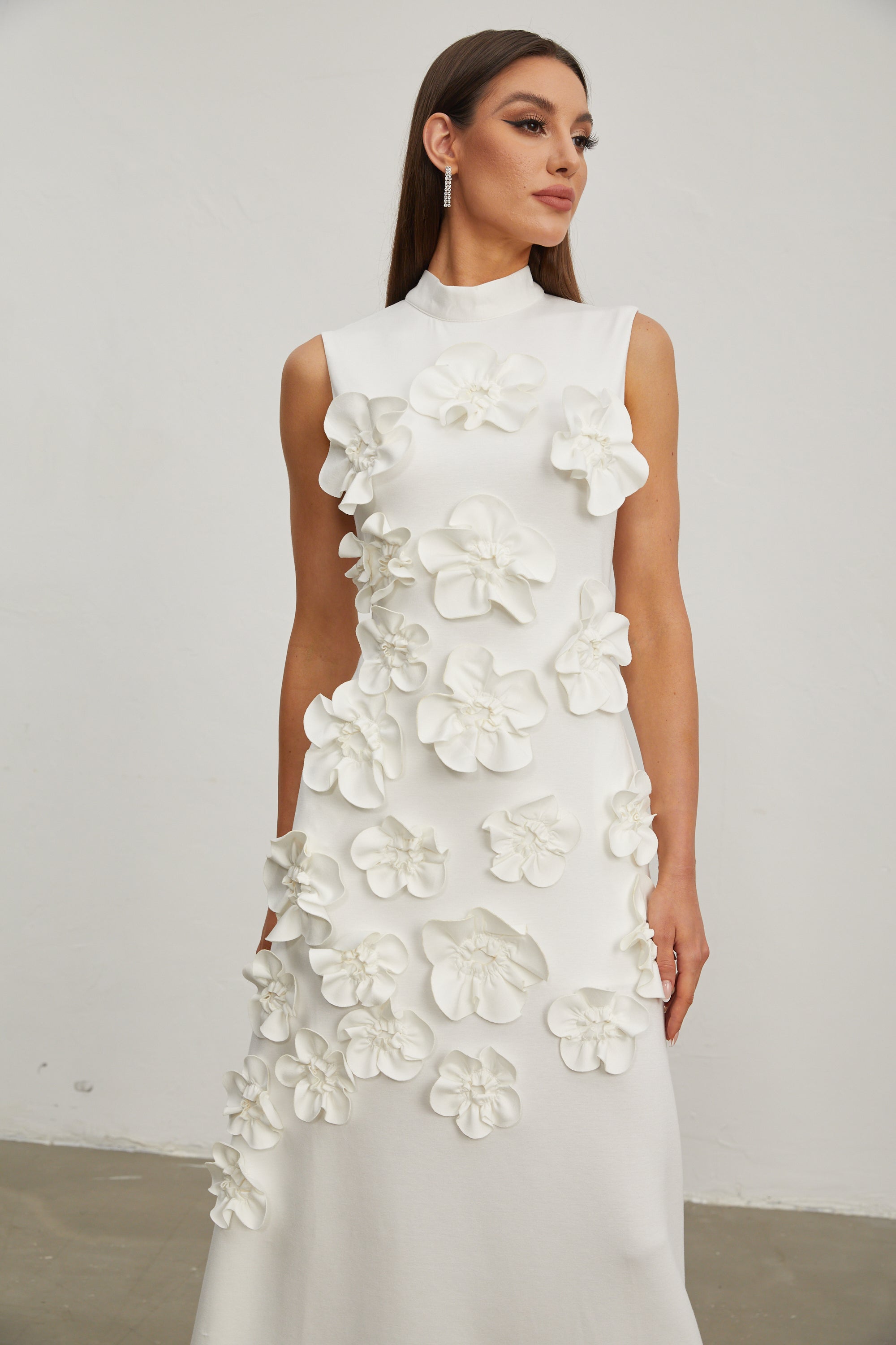 Liora White Rose Flower Maxi Dress