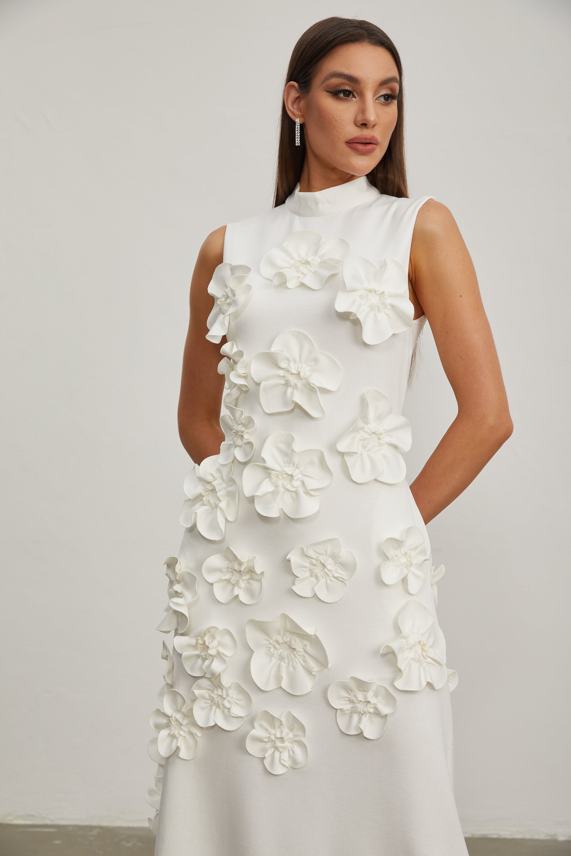 Liora White Rose Flower Maxi Dress