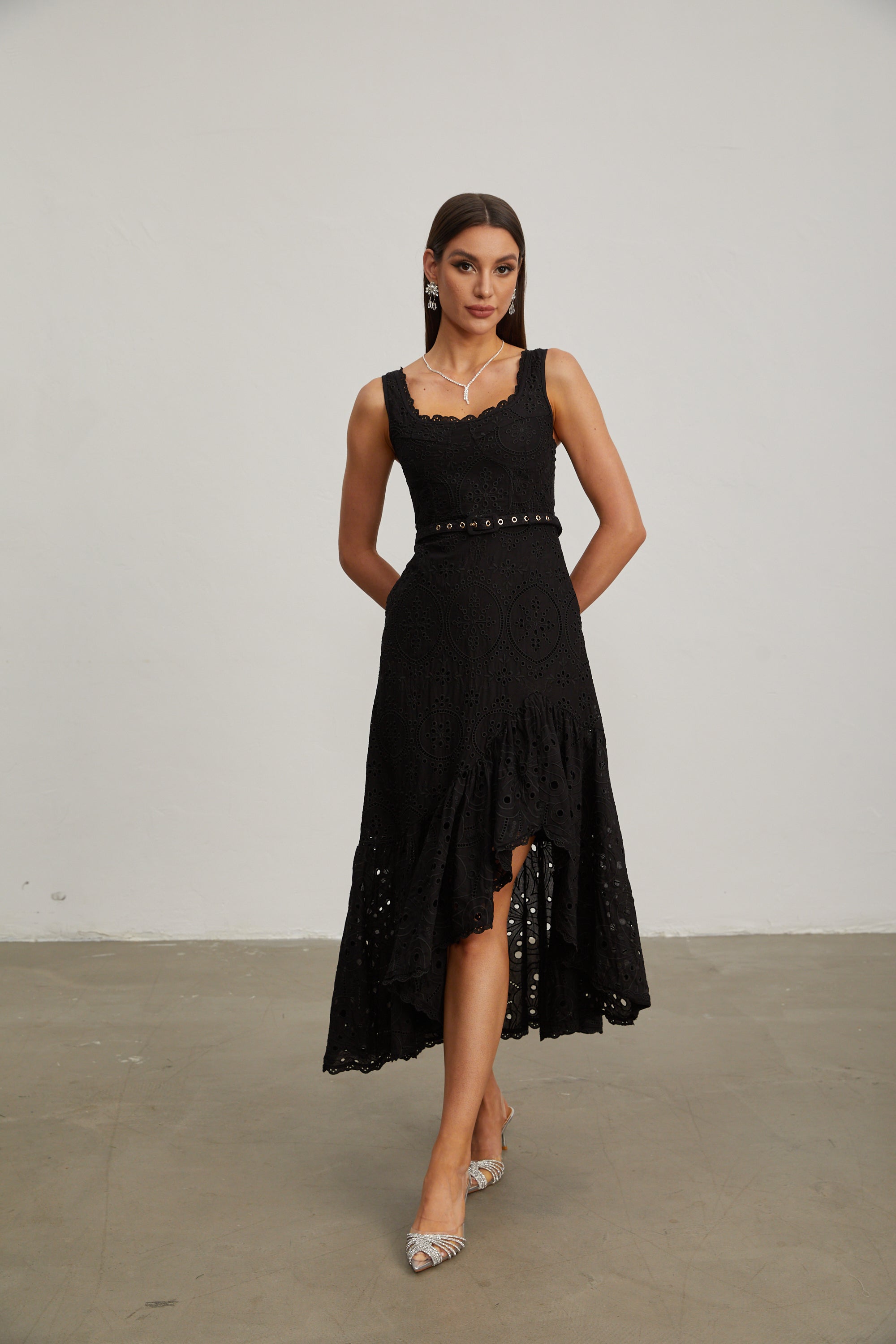 Lucy Black Lace Asymmetric Midi Dress Lucy Black Lace Asymmetric Midi Dress