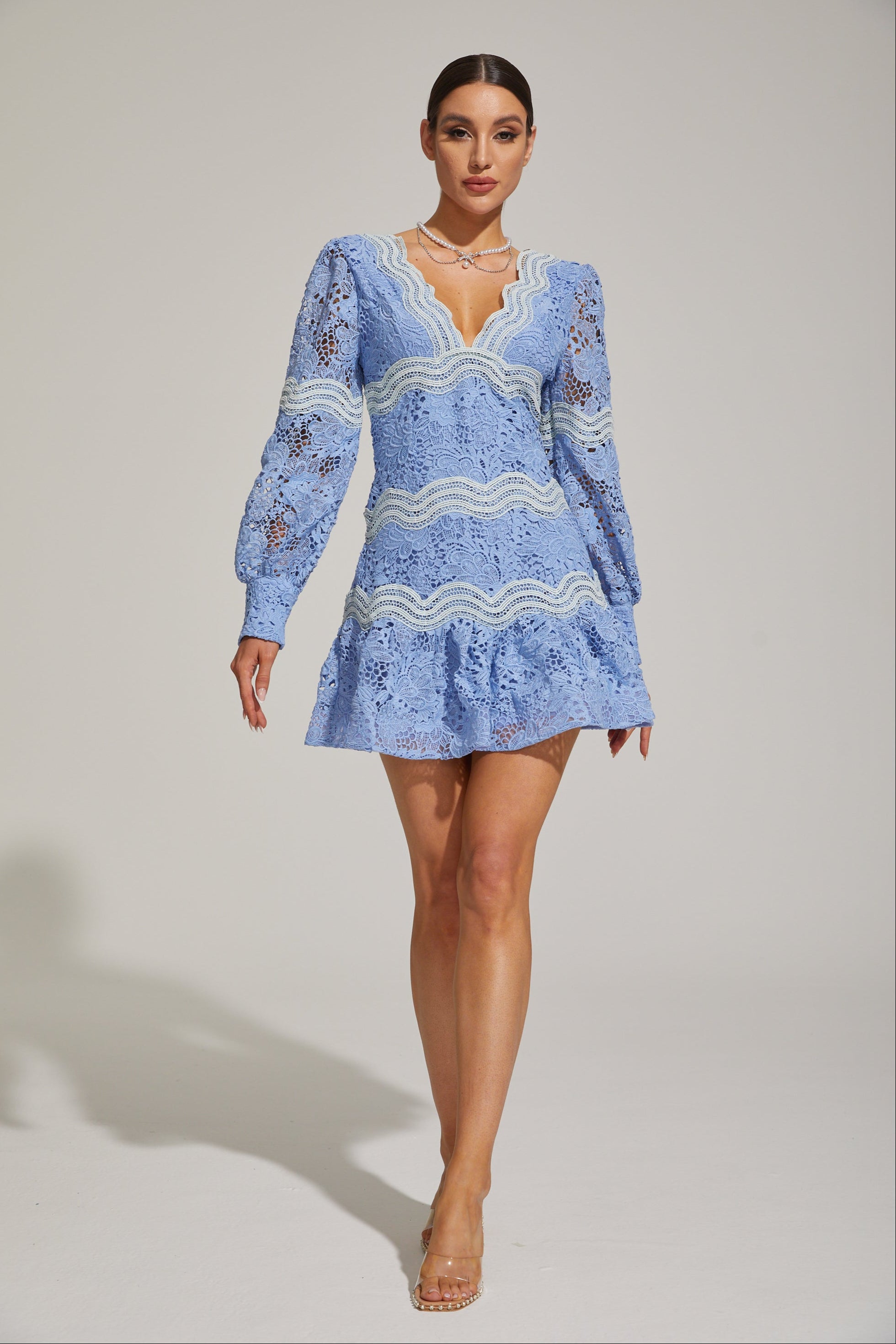 Amarante Blue Floral Ruffled Mini Dress