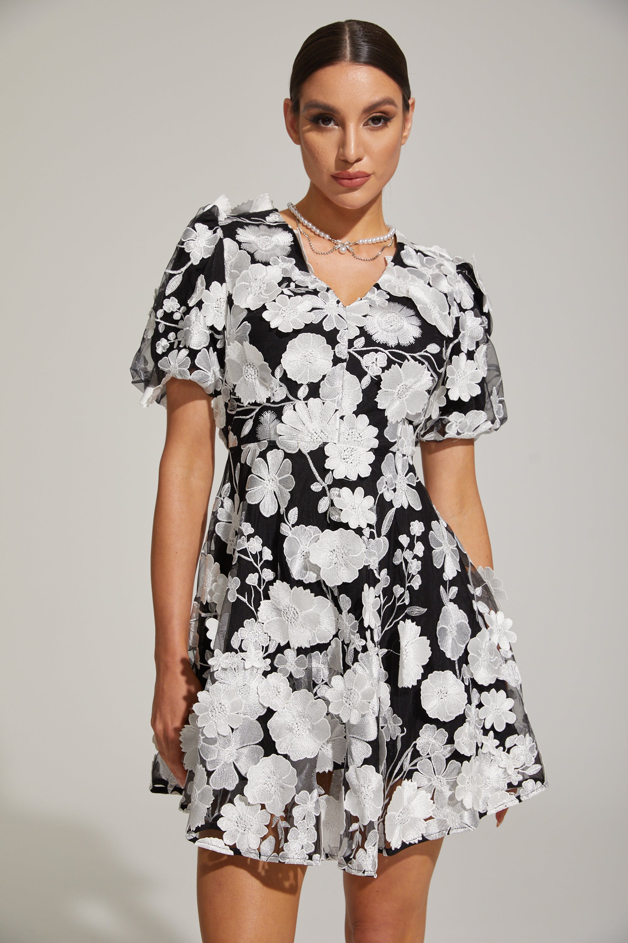 Johanna Bloom Puff - Sleeve Mini Dress