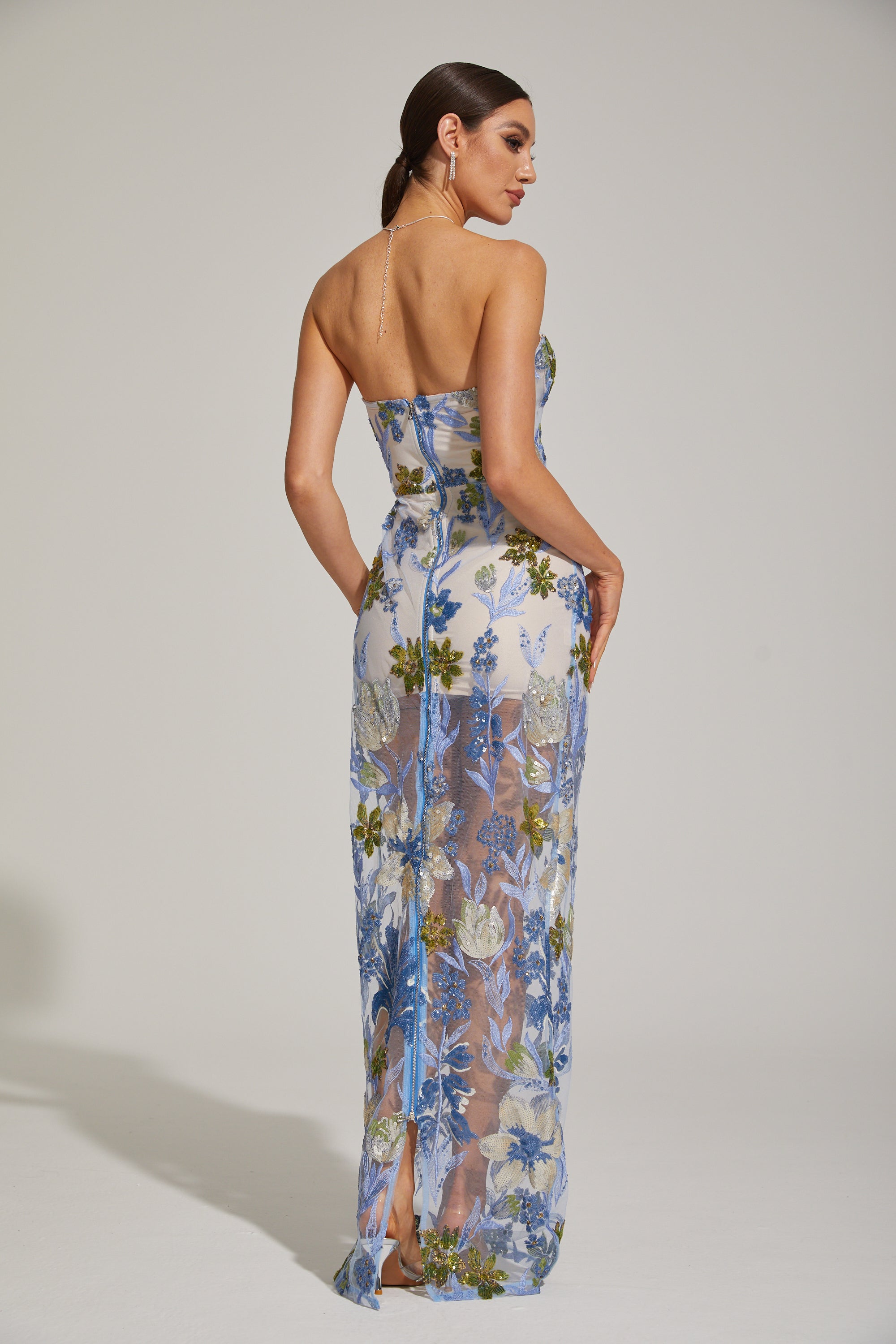 Xandrine Floral Embroidered Strapless Maxi Dress