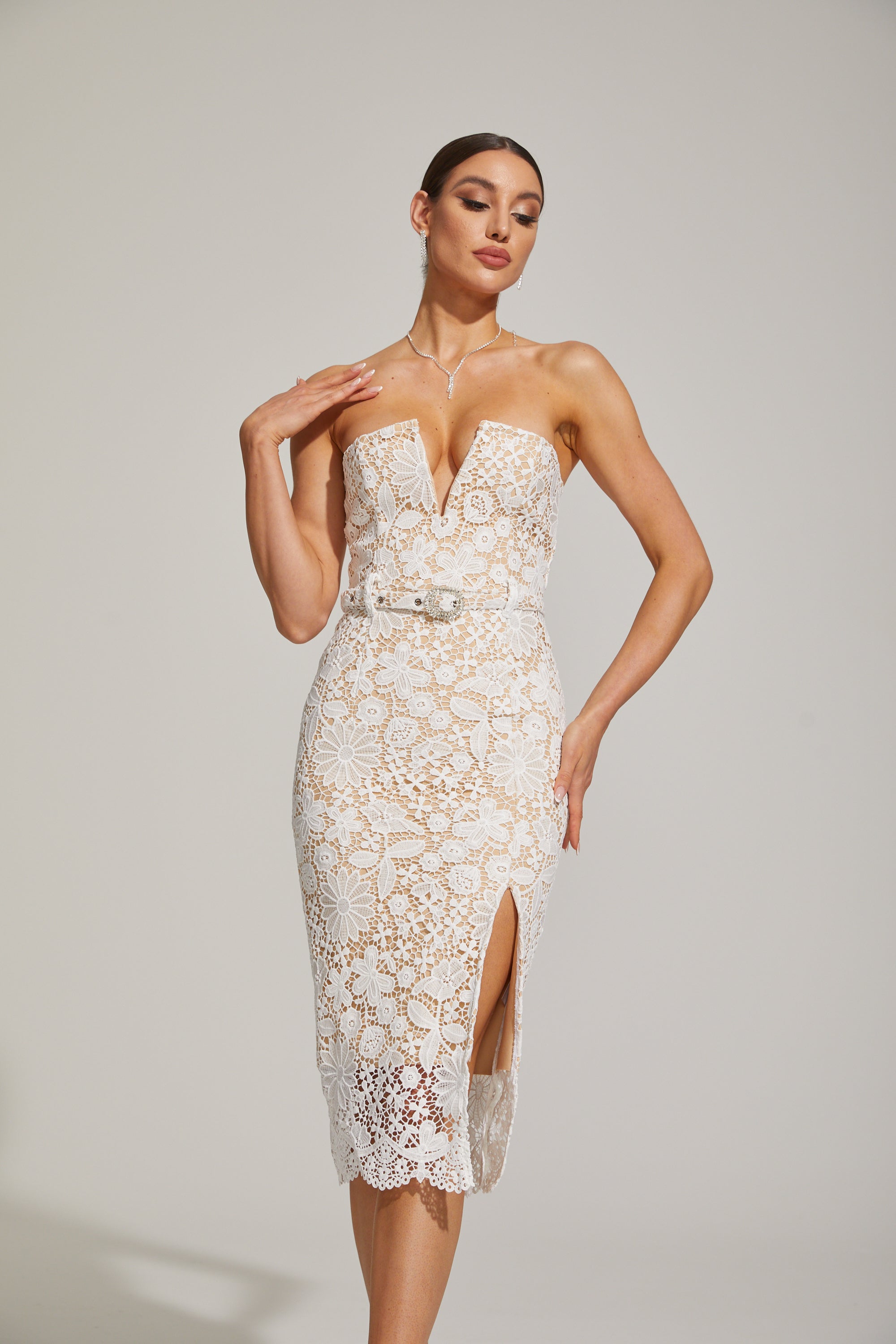 Arielle Lace Strapless Midi Dress