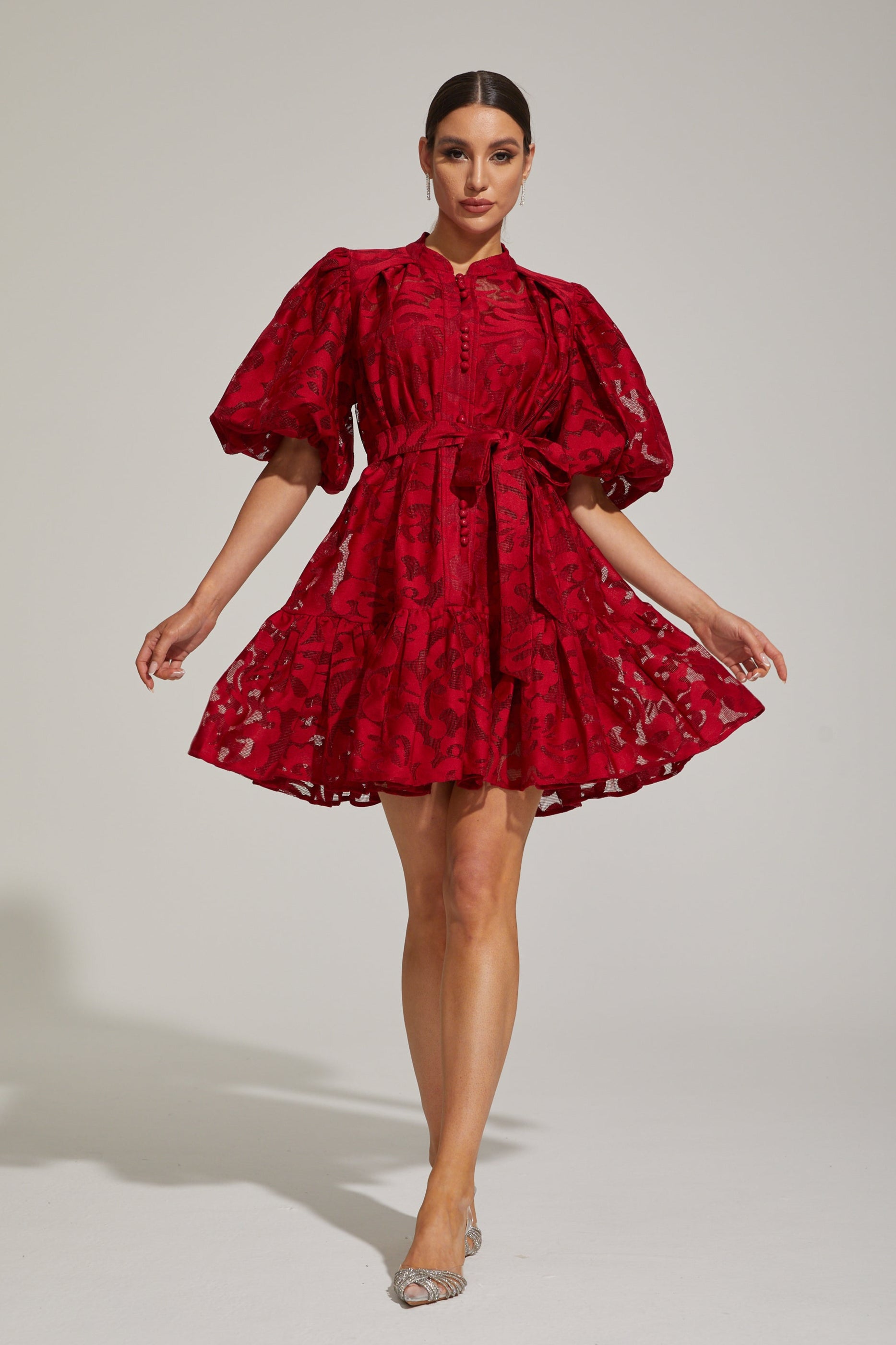Tatienne Scarlet Blossom Belted Mini Dress