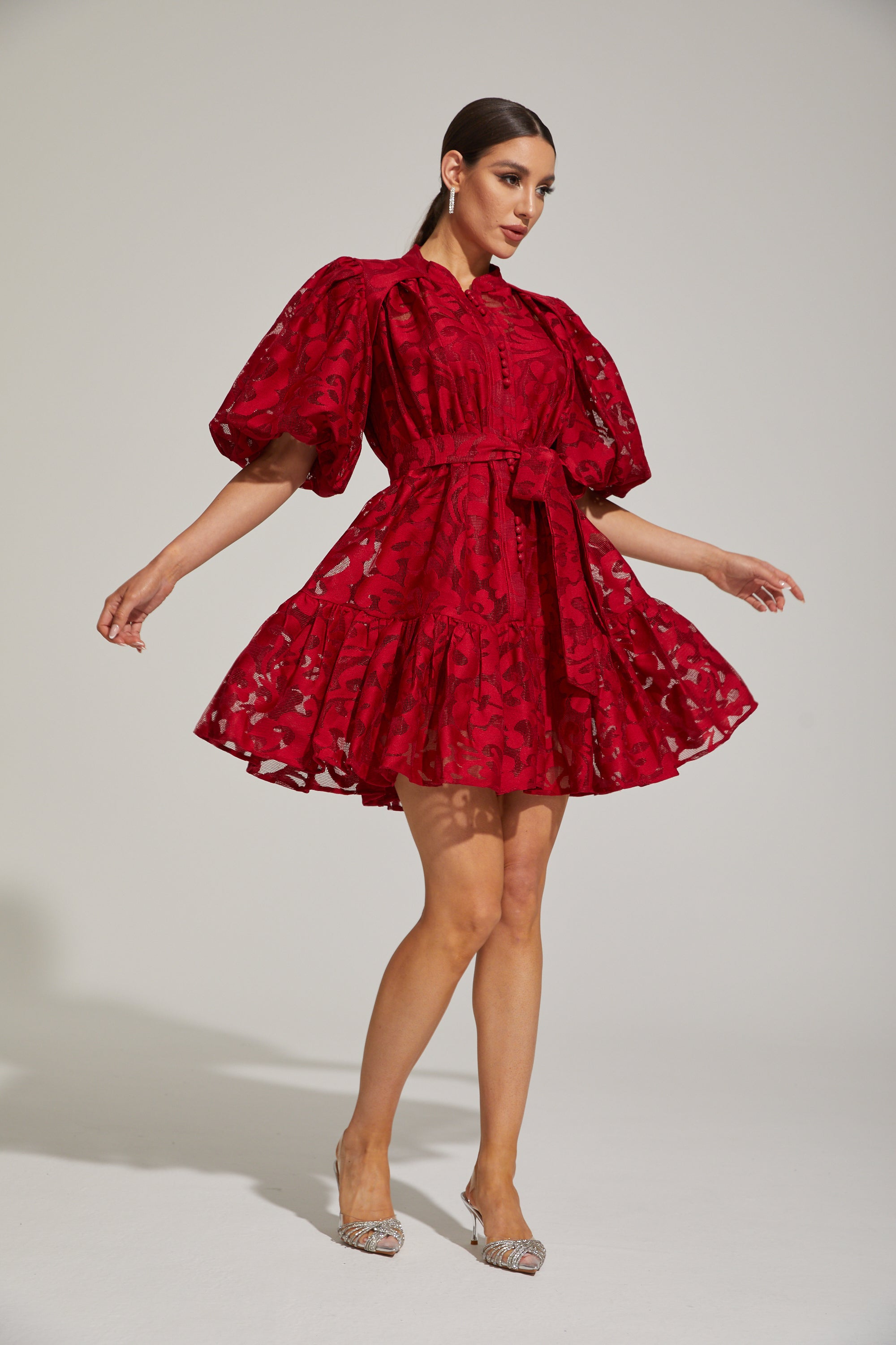 Tatienne Scarlet Blossom Belted Mini Dress