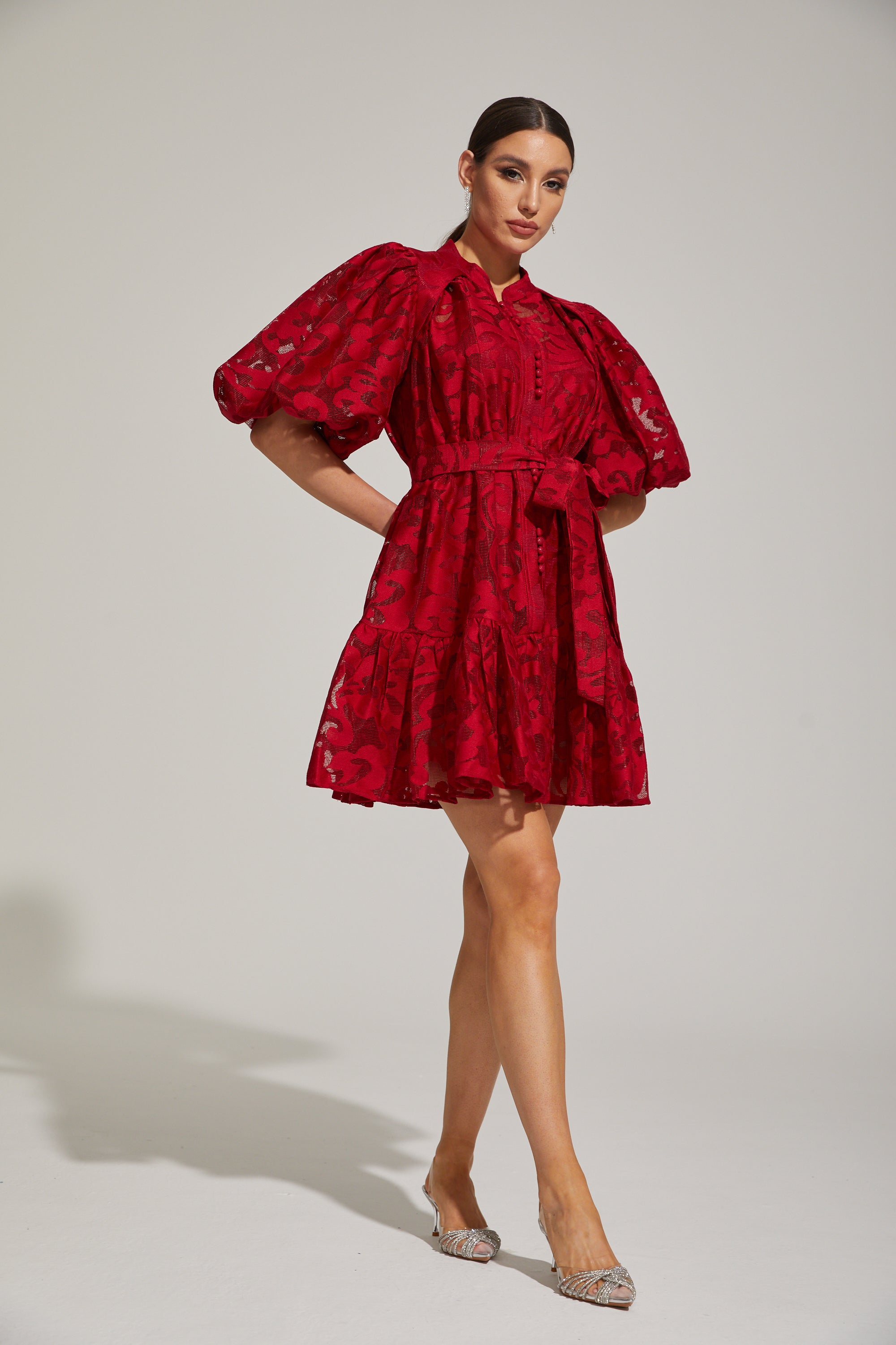 Tatienne Scarlet Blossom Belted Mini Dress