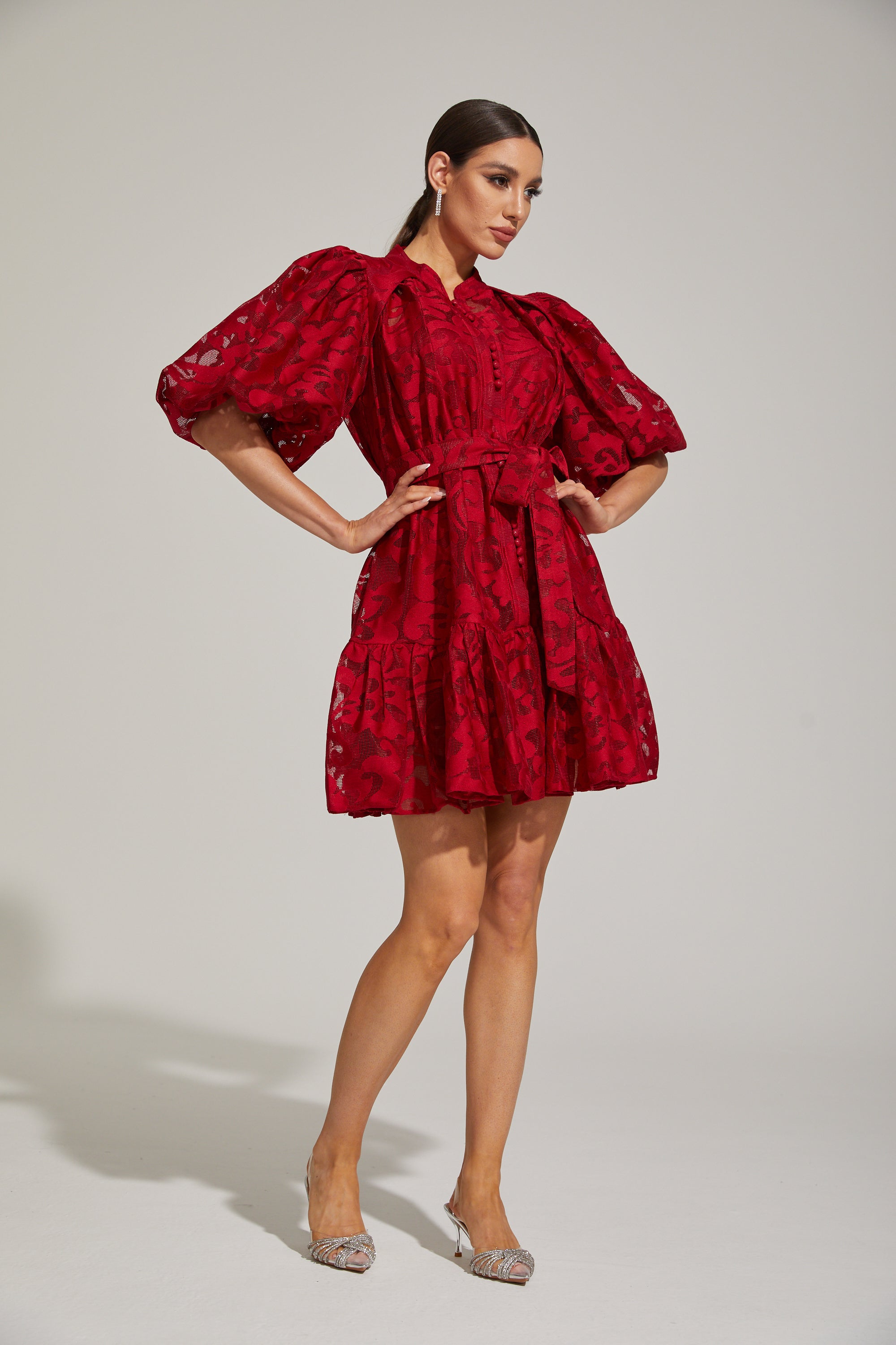Tatienne Scarlet Blossom Belted Mini Dress