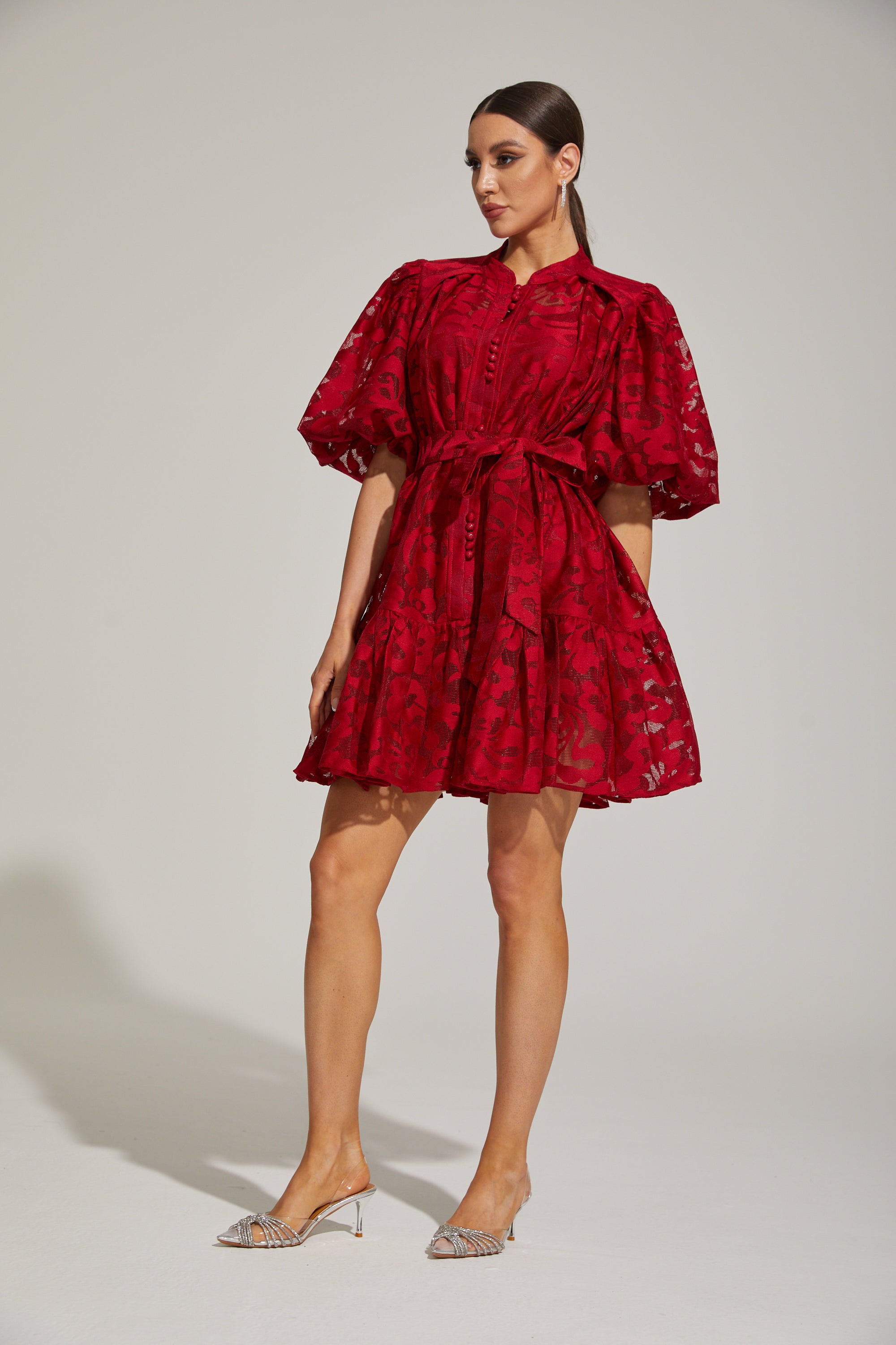 Tatienne Scarlet Blossom Belted Mini Dress