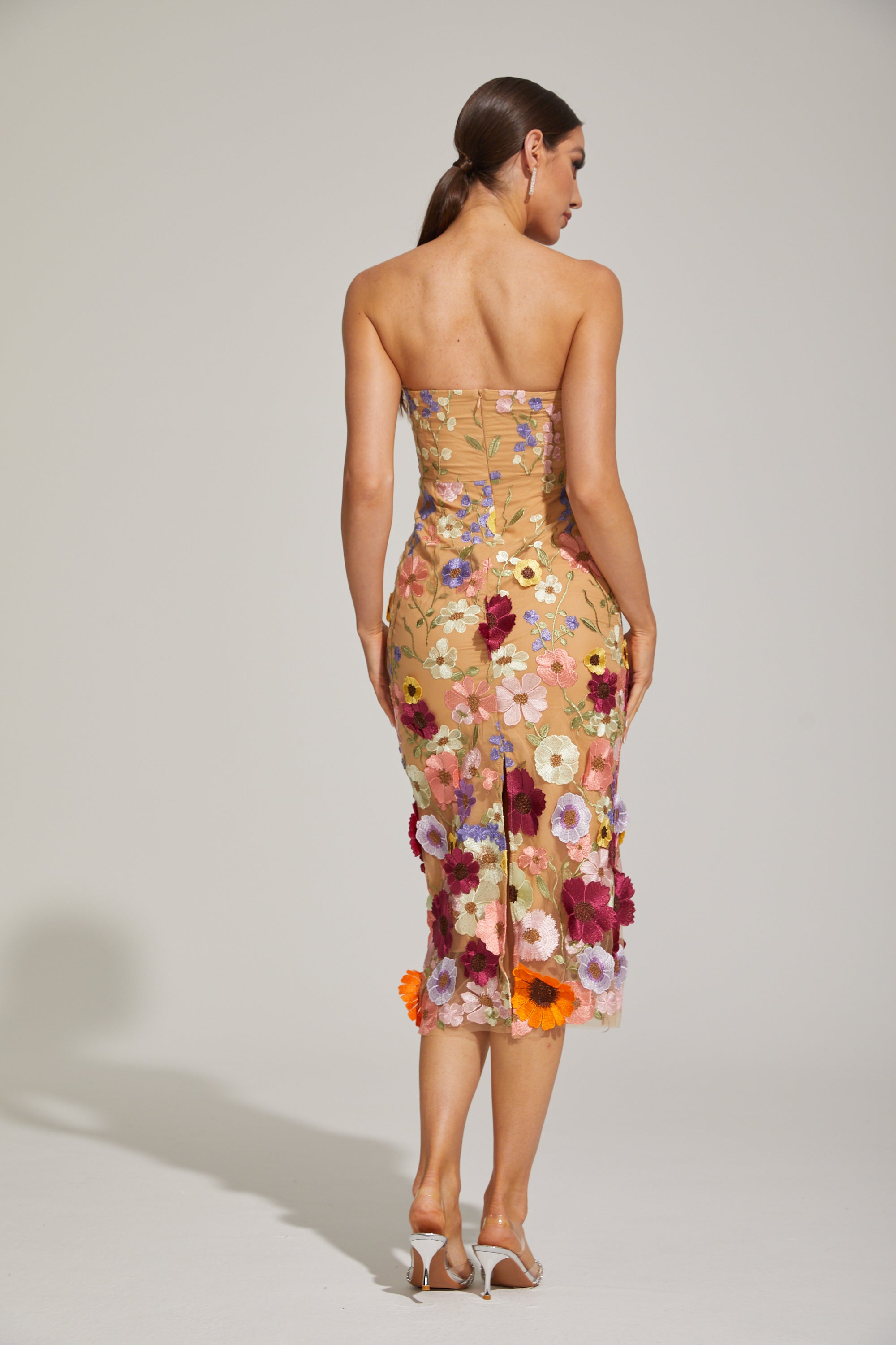 Lilas Floral Strapless Midi Dress