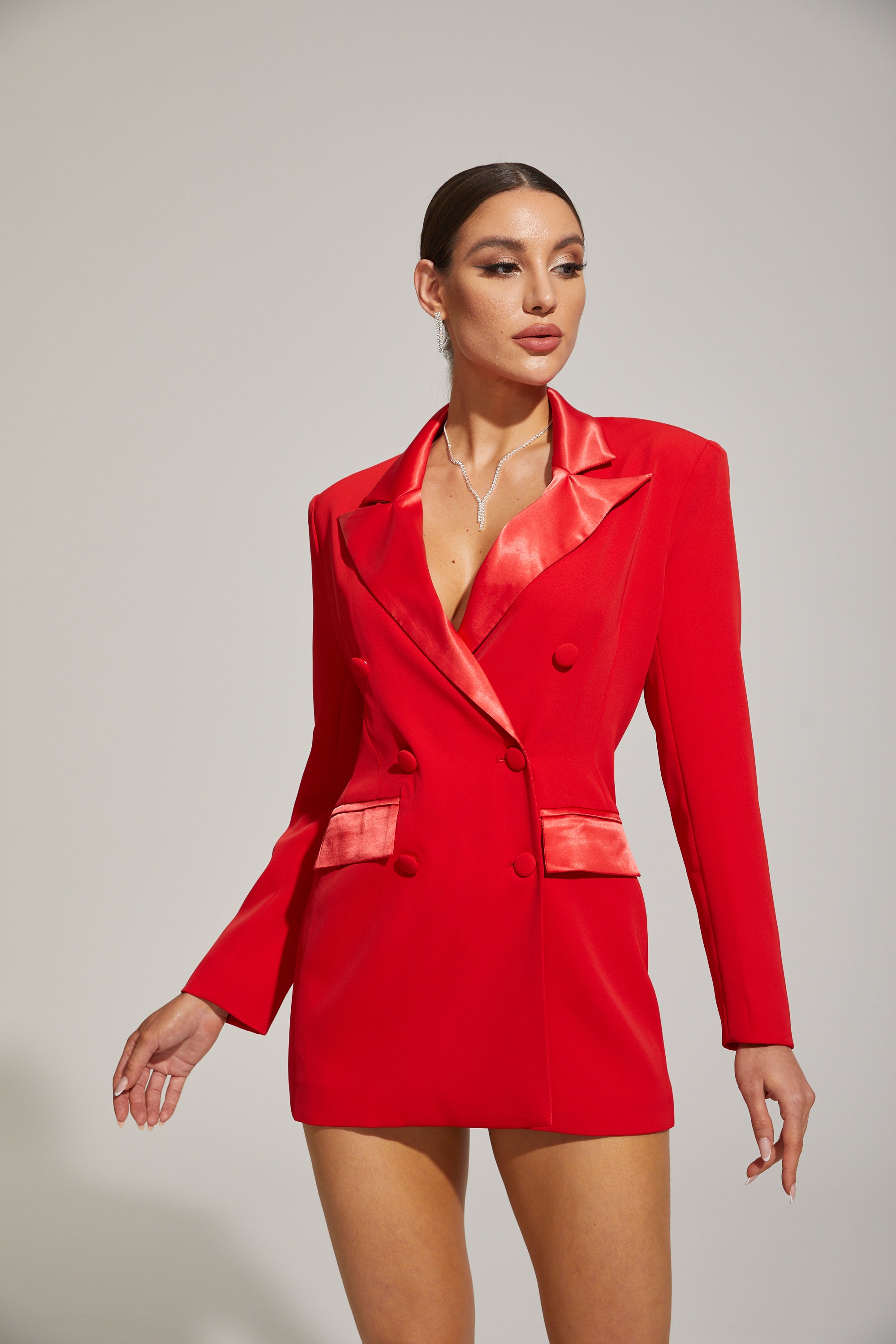 Ursule Scarlet Satin Double - Breasted Blazer