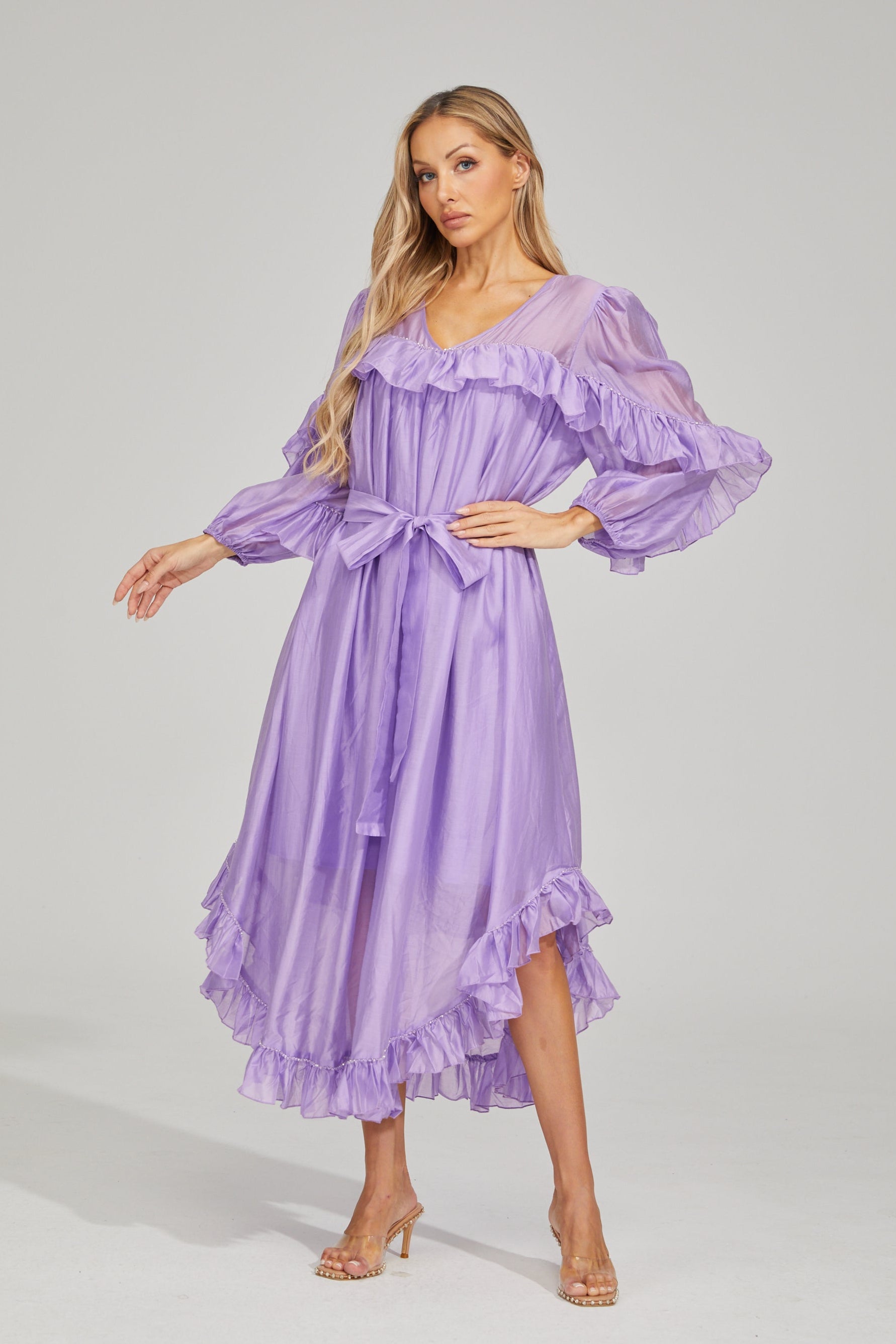 Sarita Lavender Mist Ruffled Maxi Dress
