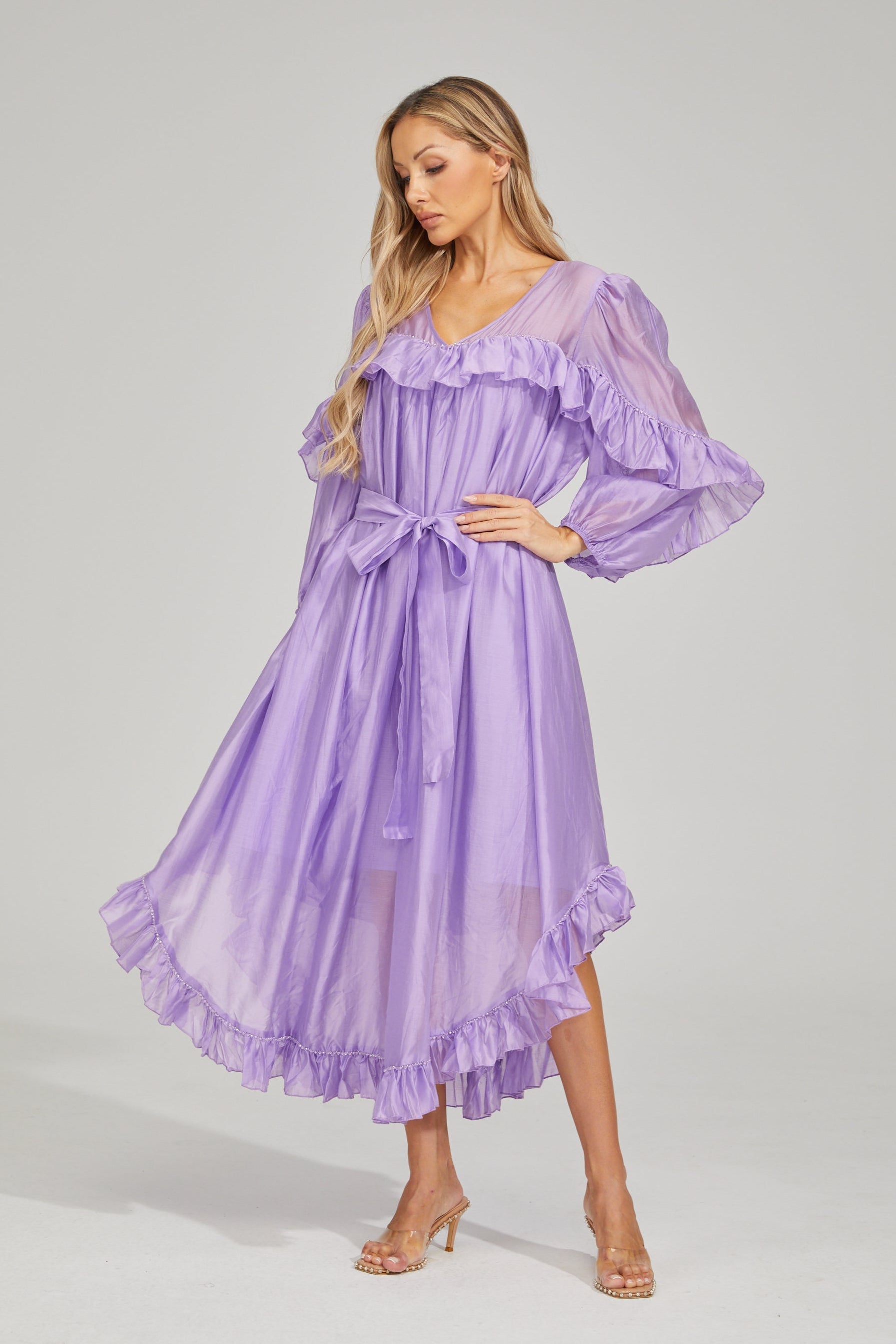 Sarita Lavender Mist Ruffled Maxi Dress