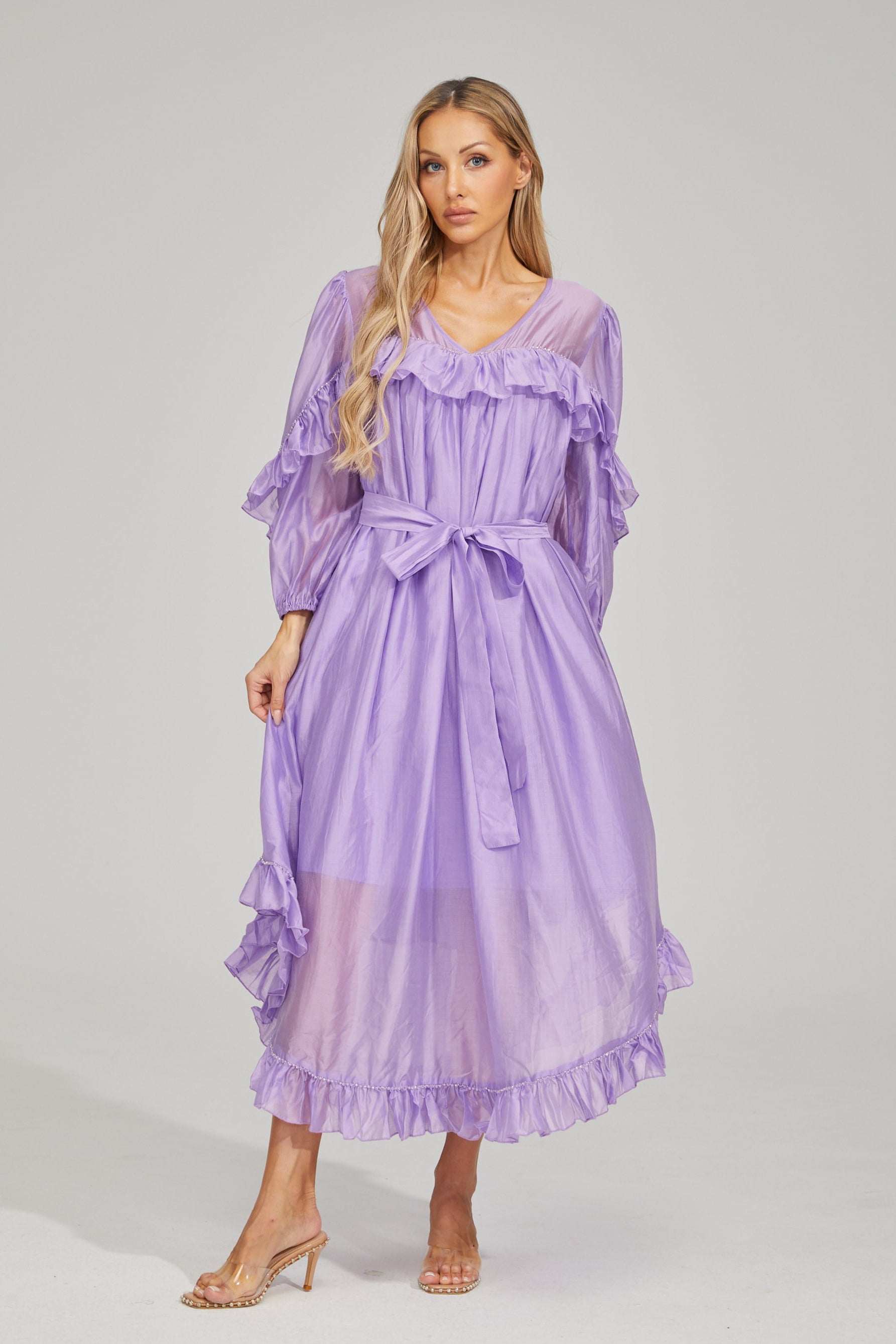 Sarita Lavender Mist Ruffled Maxi Dress
