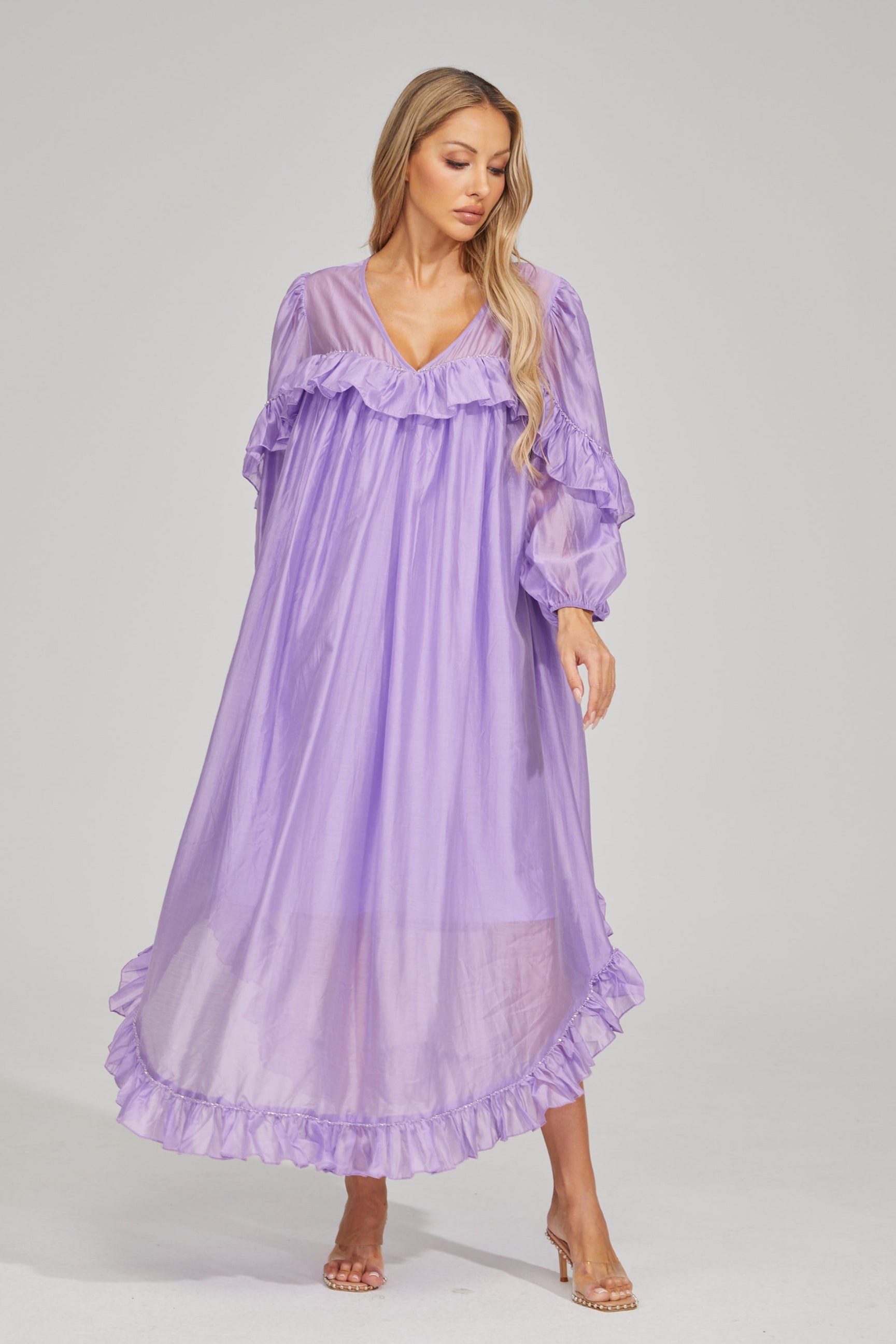 Sarita Lavender Mist Ruffled Maxi Dress