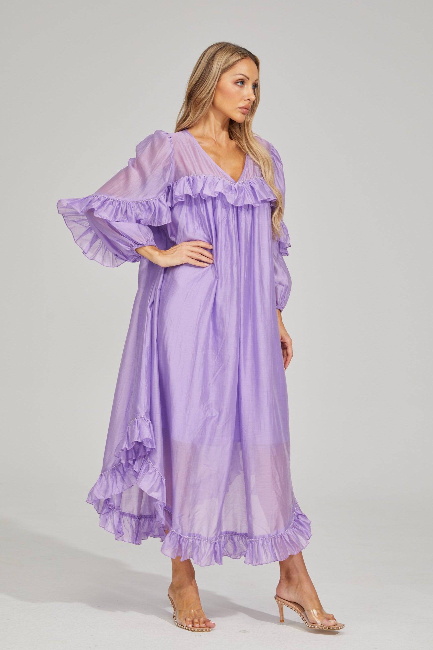 Sarita Lavender Mist Ruffled Maxi Dress