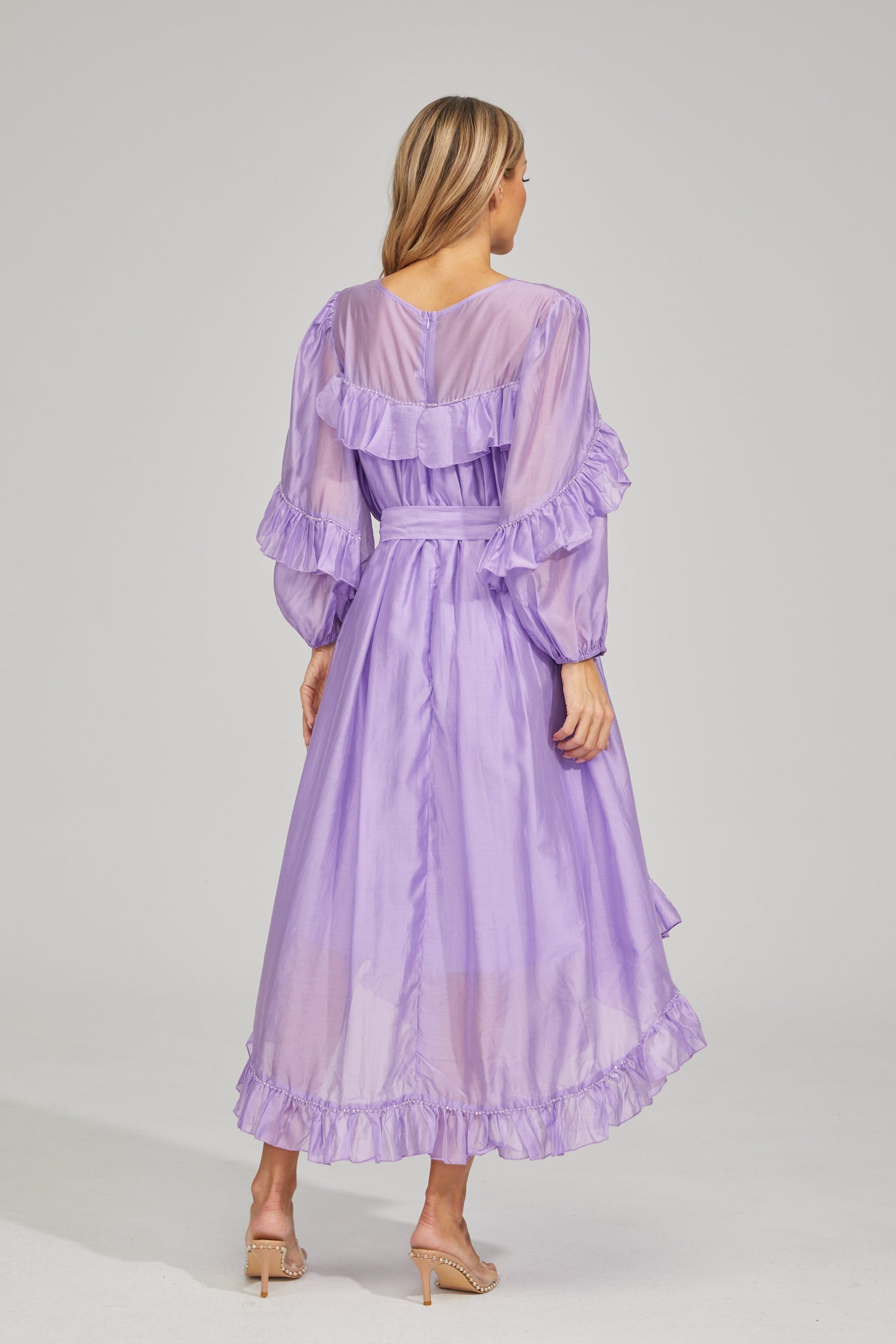 Sarita Lavender Mist Ruffled Maxi Dress