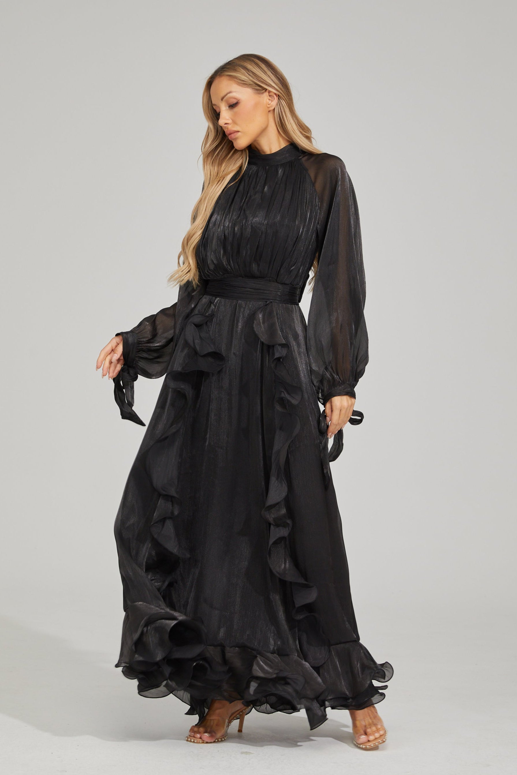 Zinovia Noir Ruffle Maxi Dress