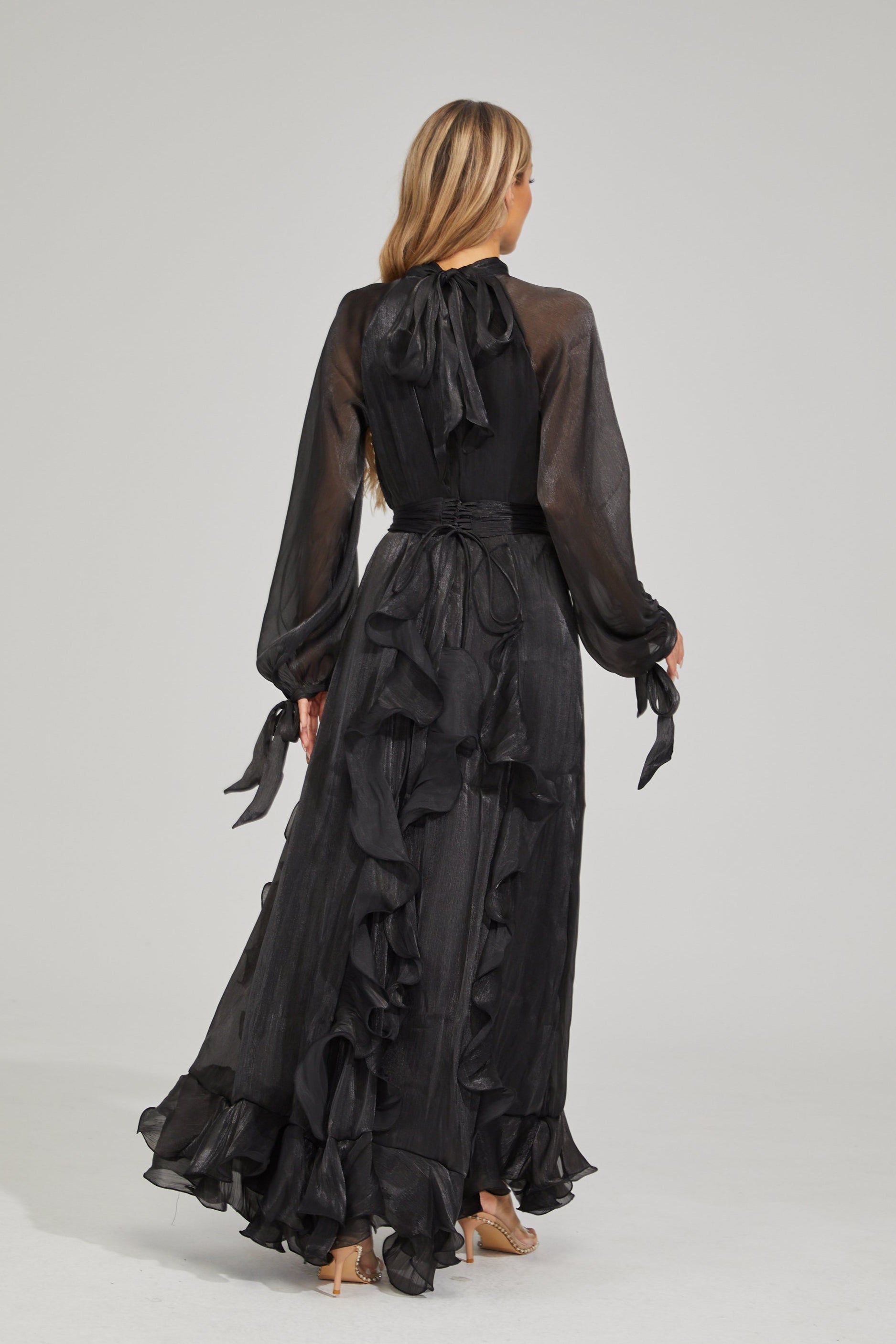 Zinovia Noir Ruffle Maxi Dress