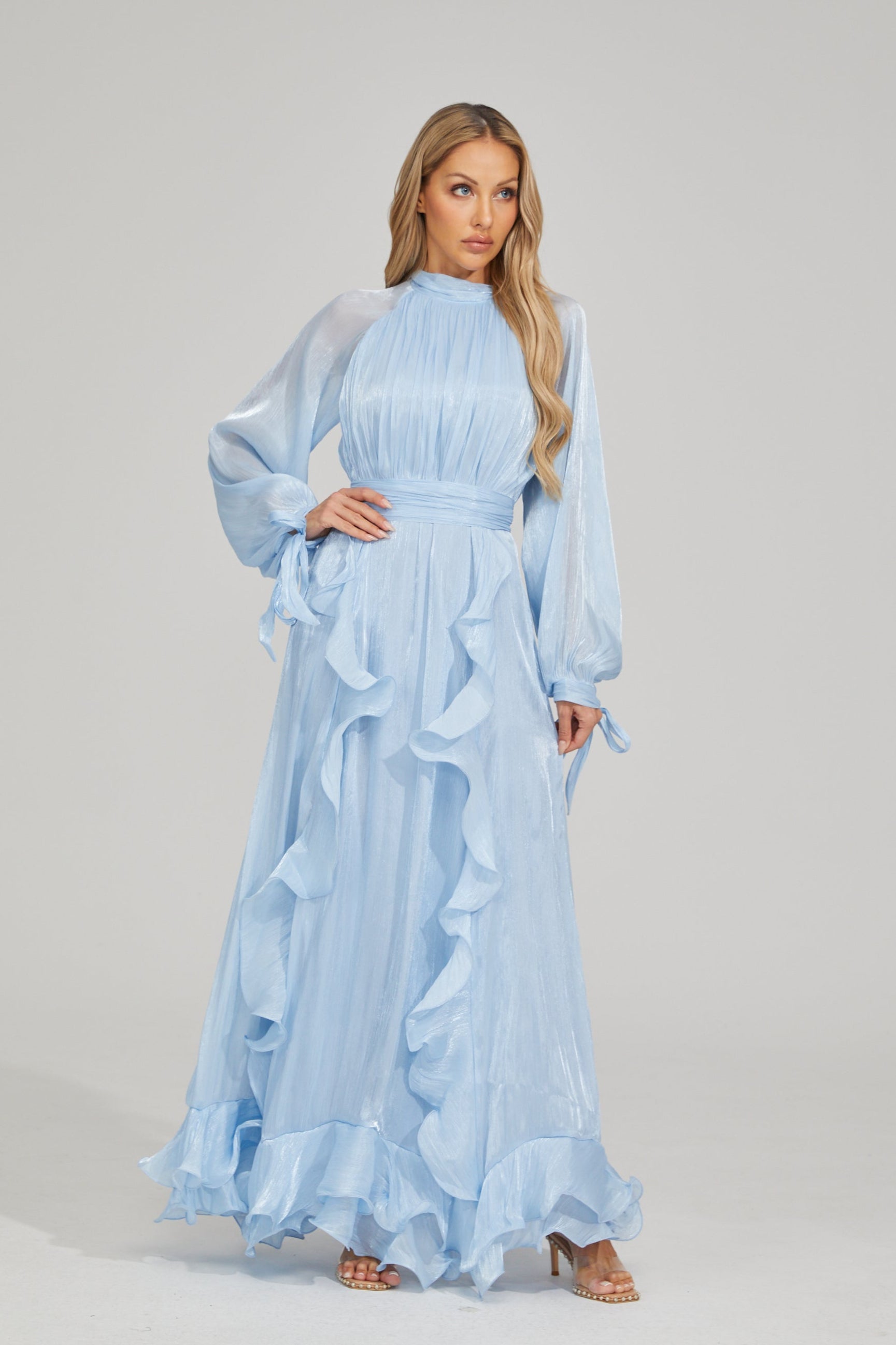 Zinovia Blue Noir Ruffle Maxi Dress