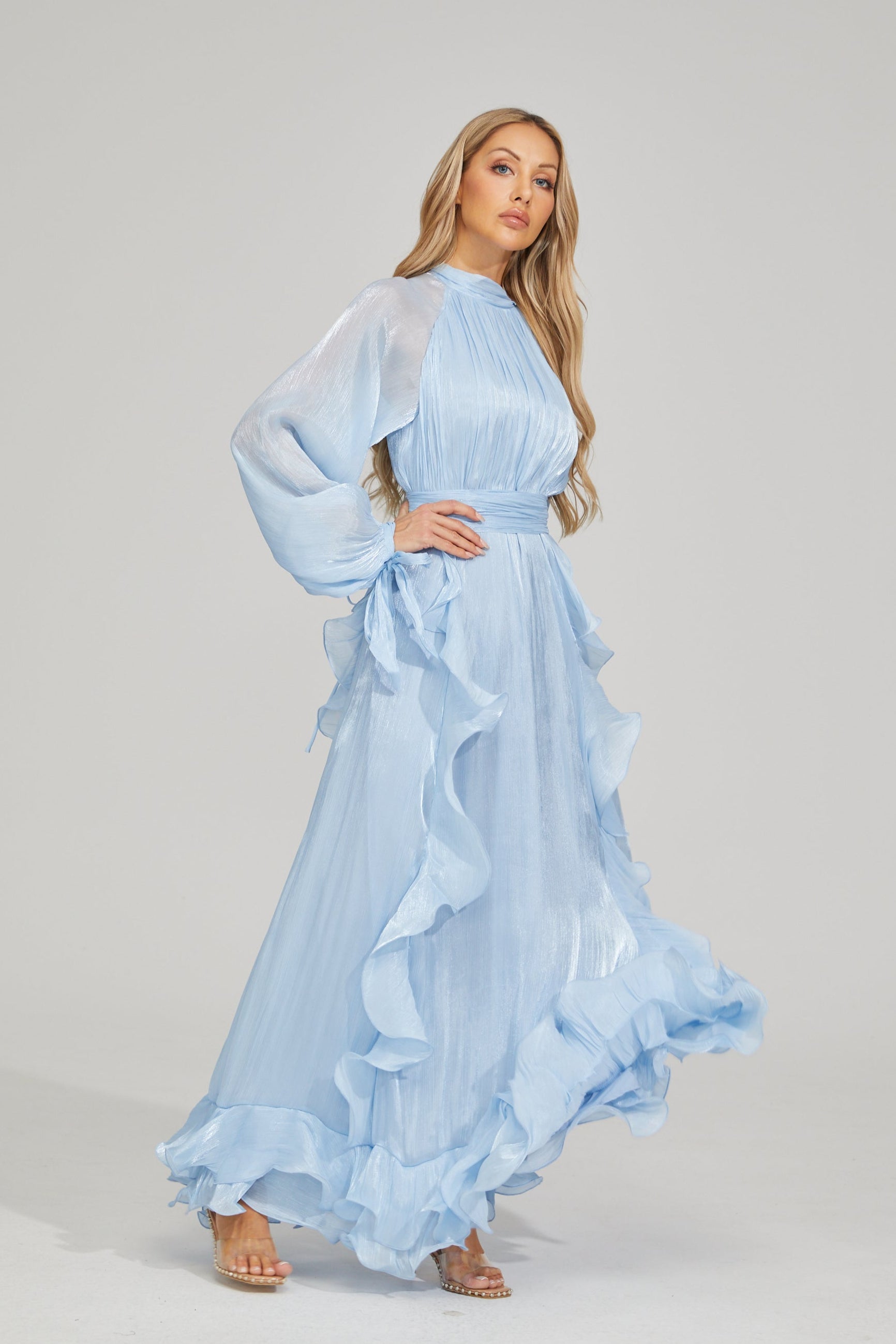 Zinovia Blue Noir Ruffle Maxi Dress