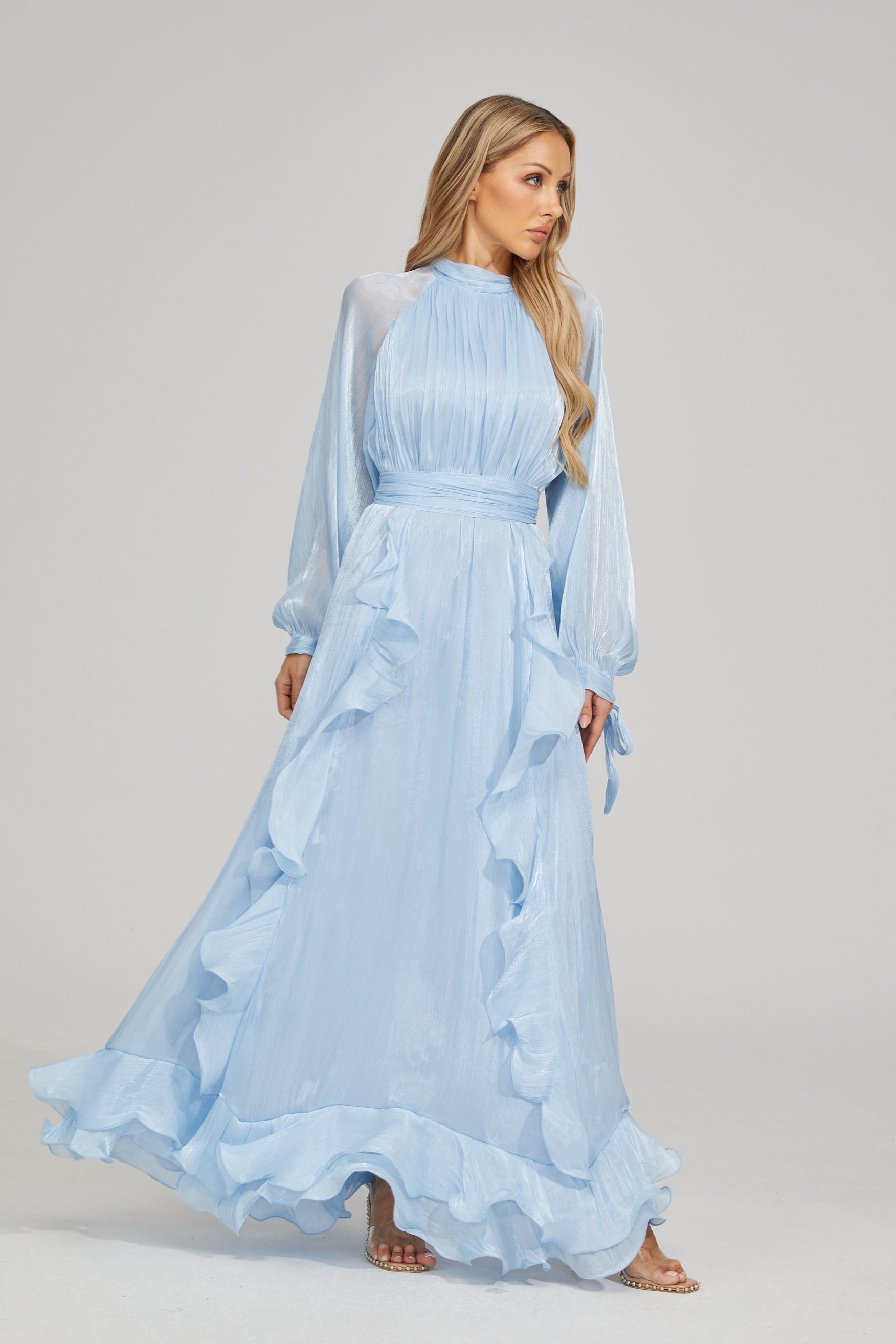 Zinovia Blue Noir Ruffle Maxi Dress