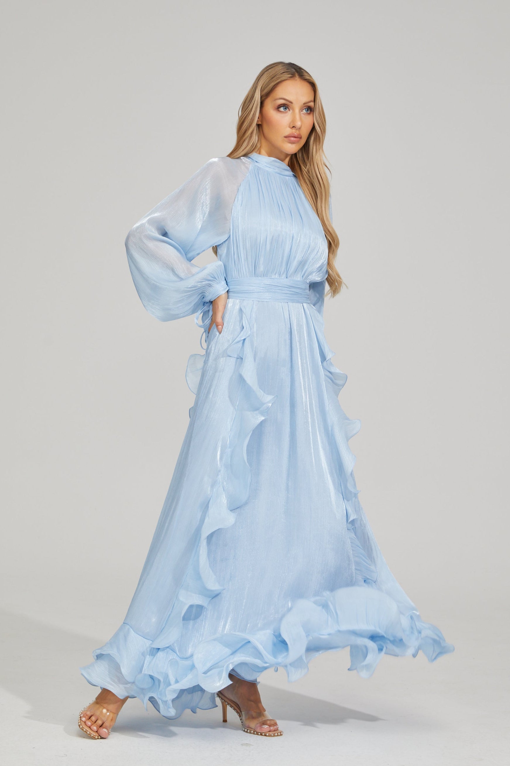 Zinovia Blue Noir Ruffle Maxi Dress