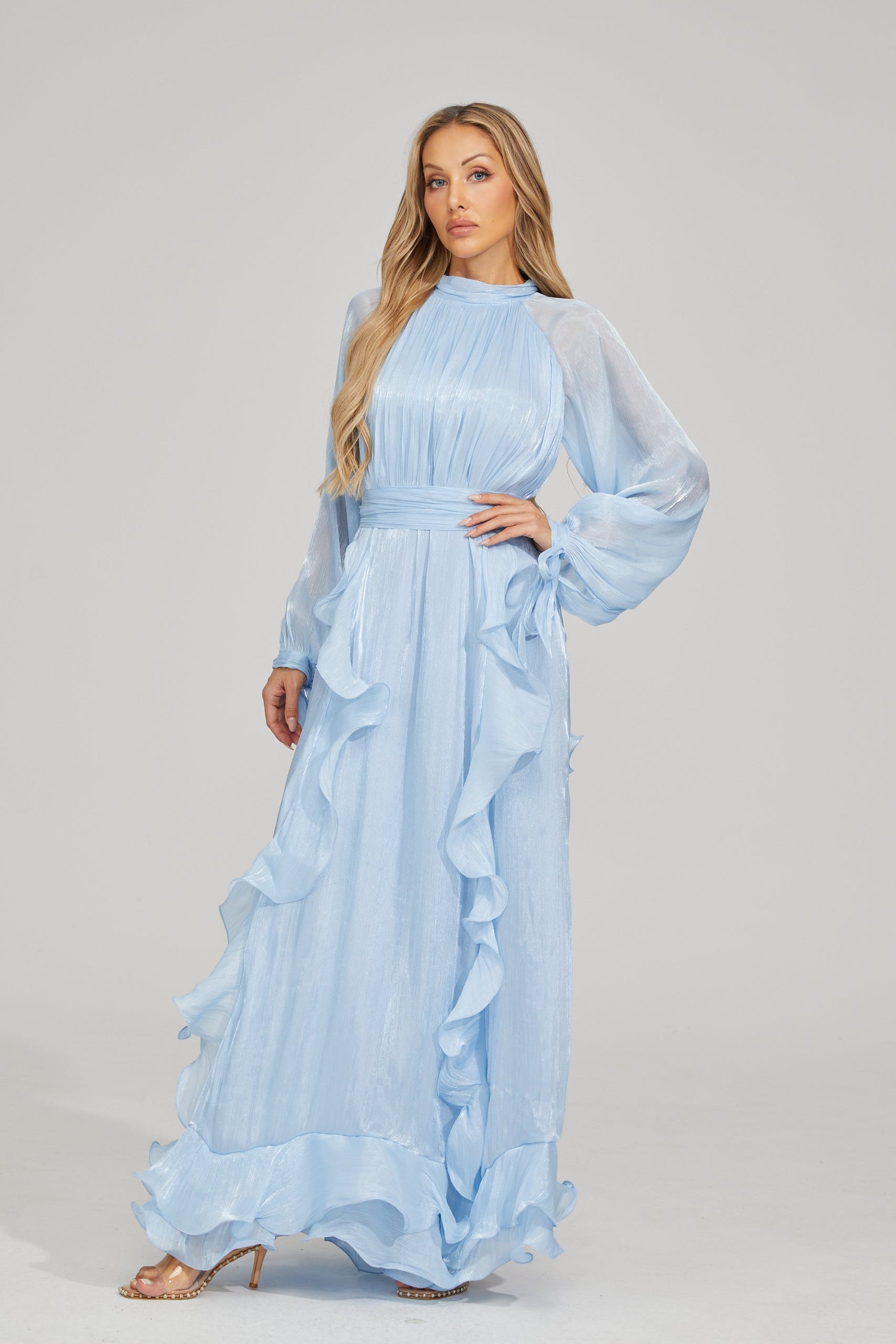 Zinovia Blue Noir Ruffle Maxi Dress