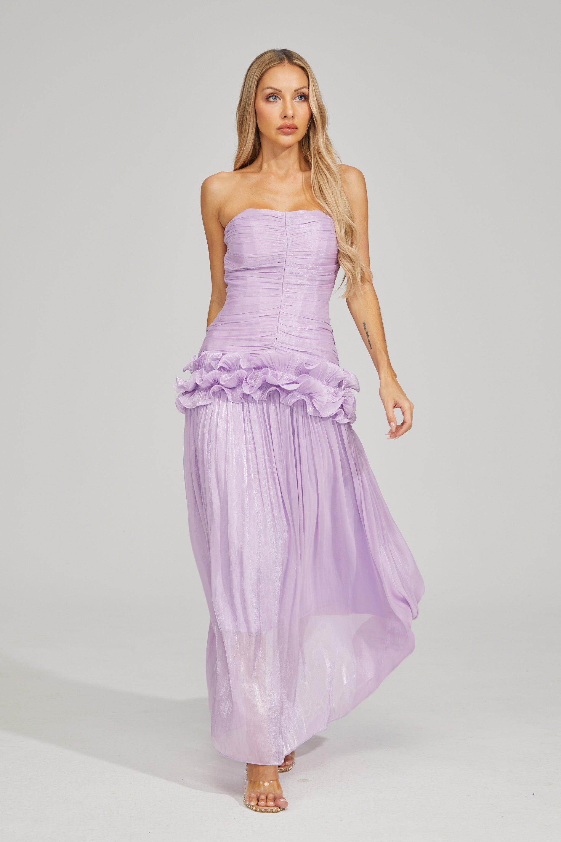 Tristane Purple Off Shoulder Ruffled Maxi Dress