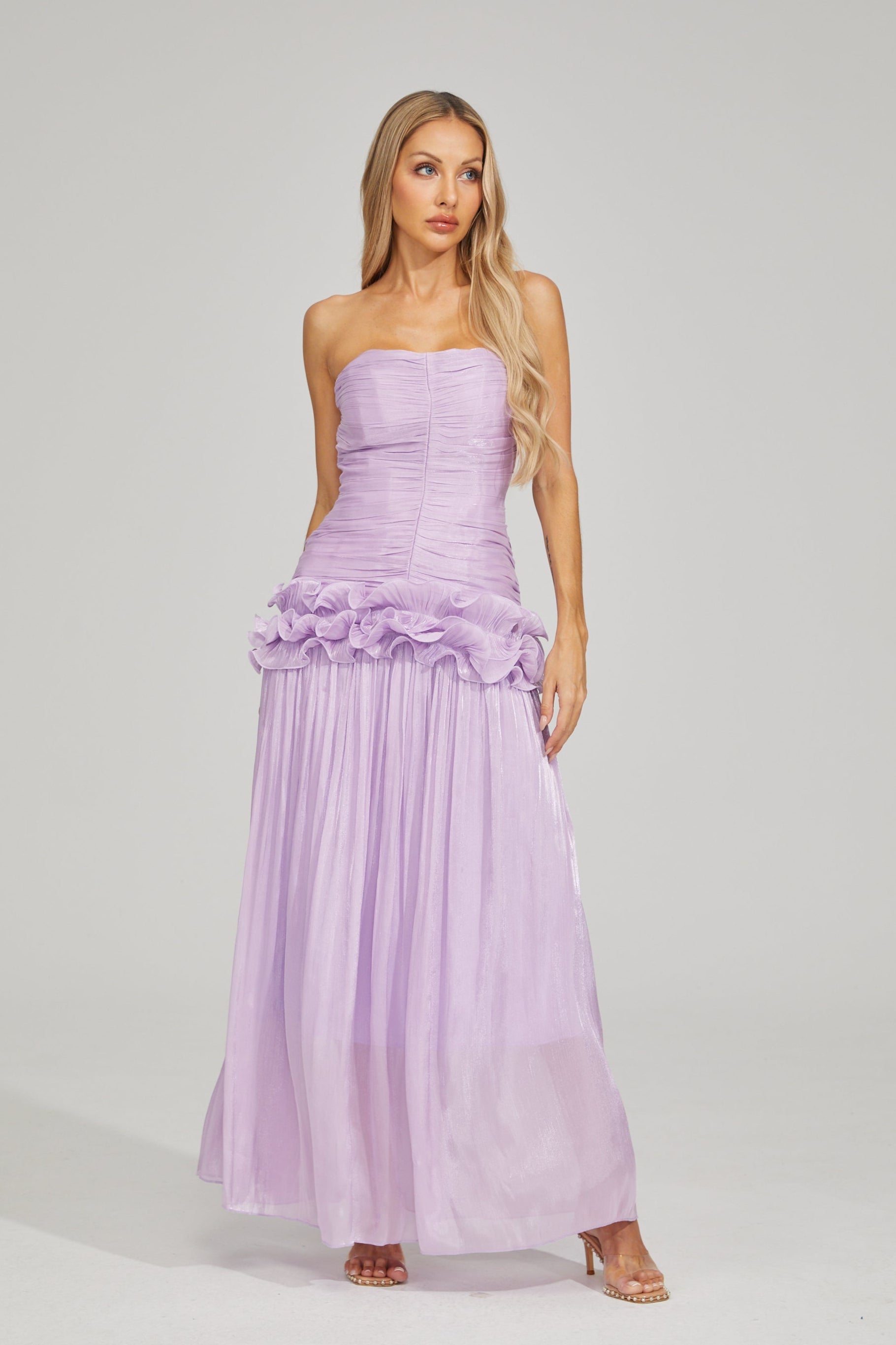 Tristane Purple Off Shoulder Ruffled Maxi Dress