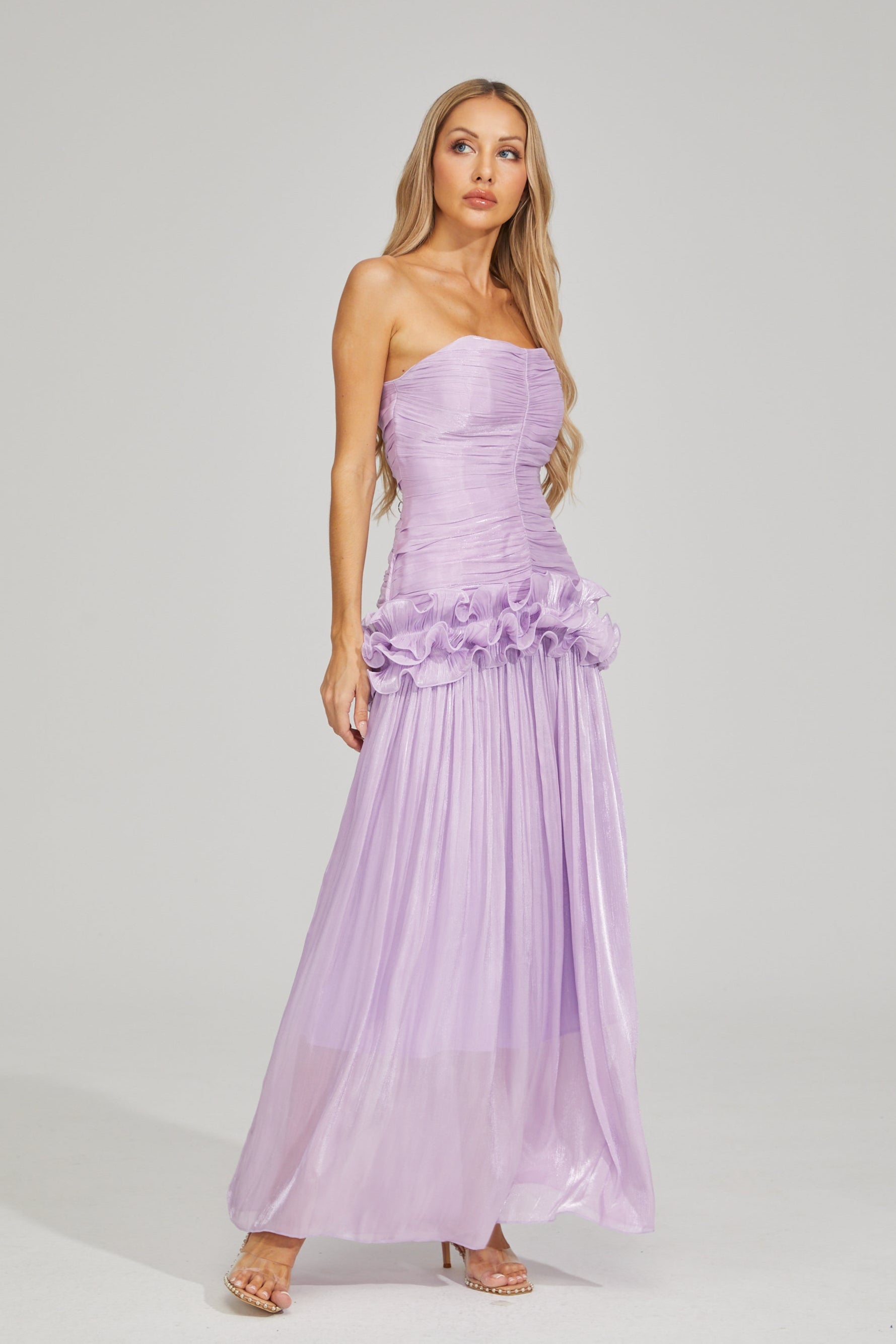 Tristane Purple Off Shoulder Ruffled Maxi Dress