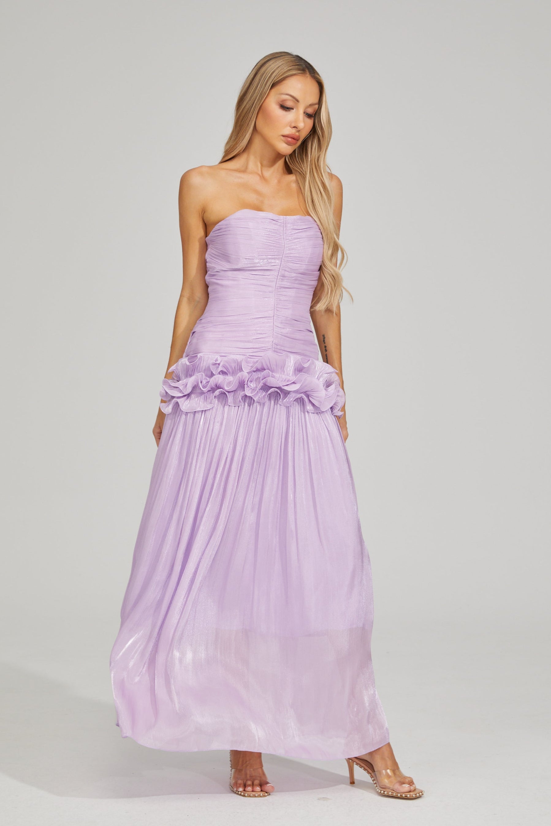 Tristane Purple Off Shoulder Ruffled Maxi Dress