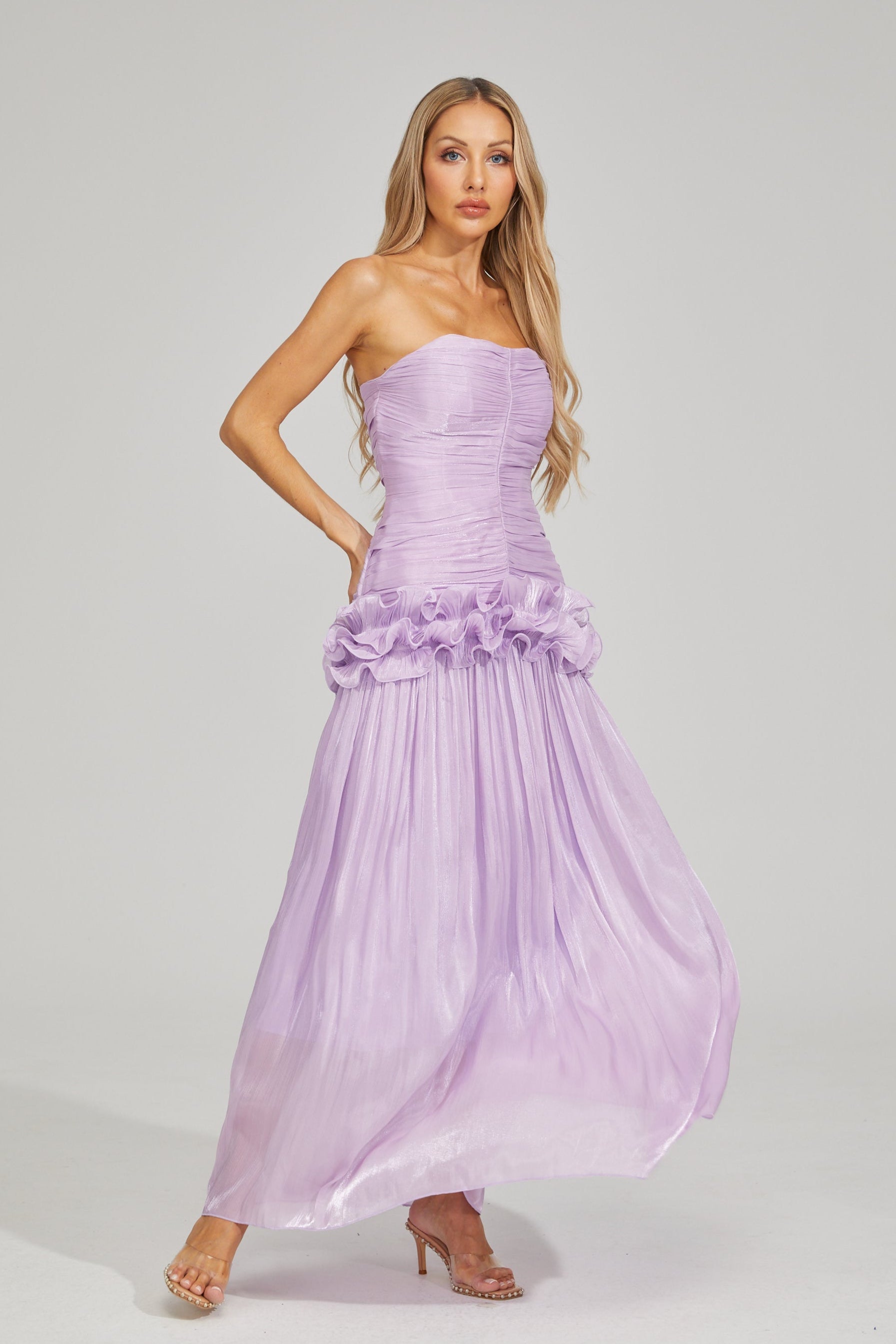 Tristane Purple Off Shoulder Ruffled Maxi Dress